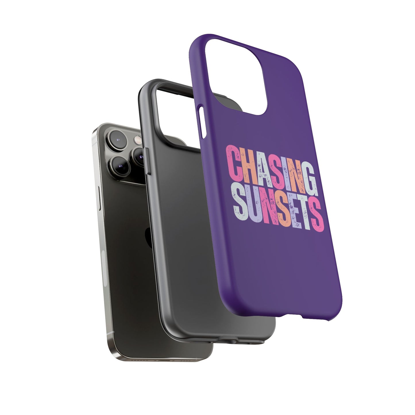 Chasing Sunsets Phone Case, Trendy Phone Cover, Sunset Lover Gift, Cool Accessories, Custom Phone Cases, Vibrant Purple Design