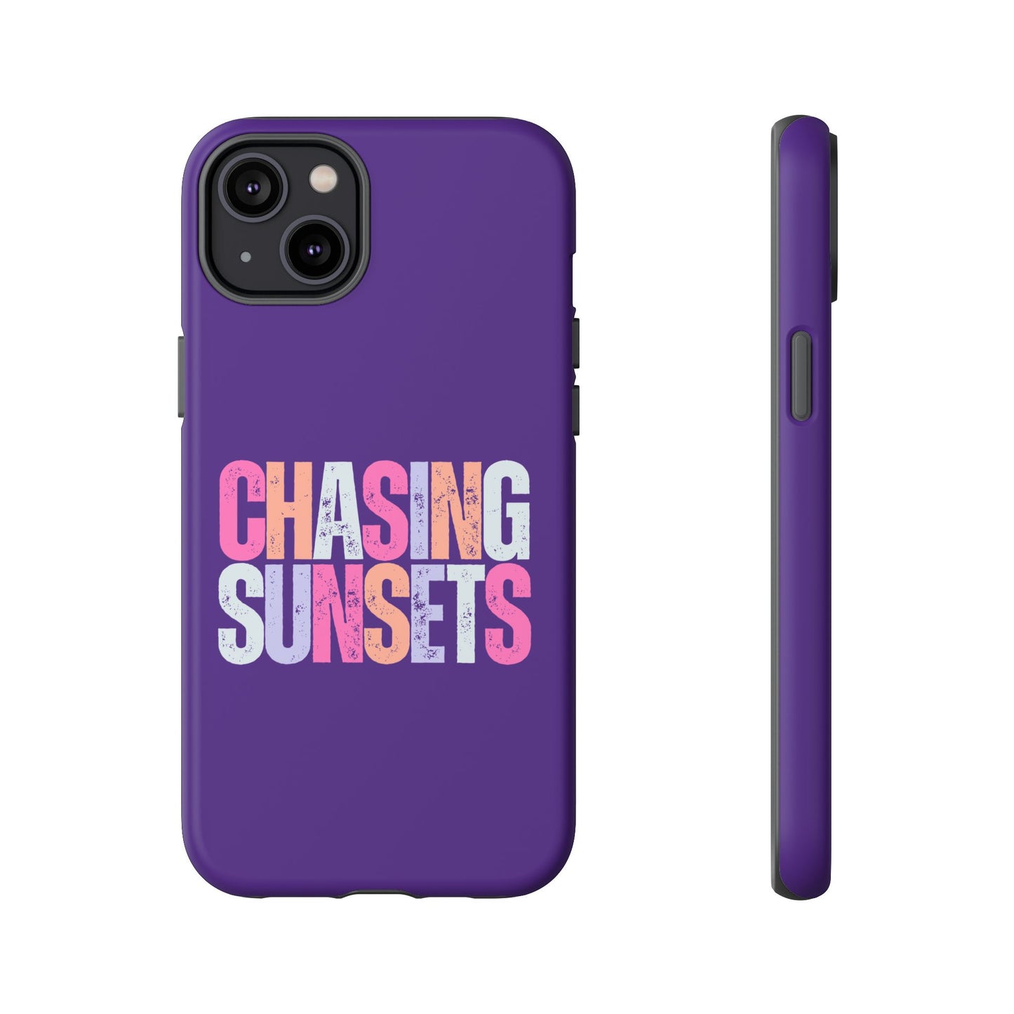 Chasing Sunsets Phone Case, Trendy Phone Cover, Sunset Lover Gift, Cool Accessories, Custom Phone Cases, Vibrant Purple Design