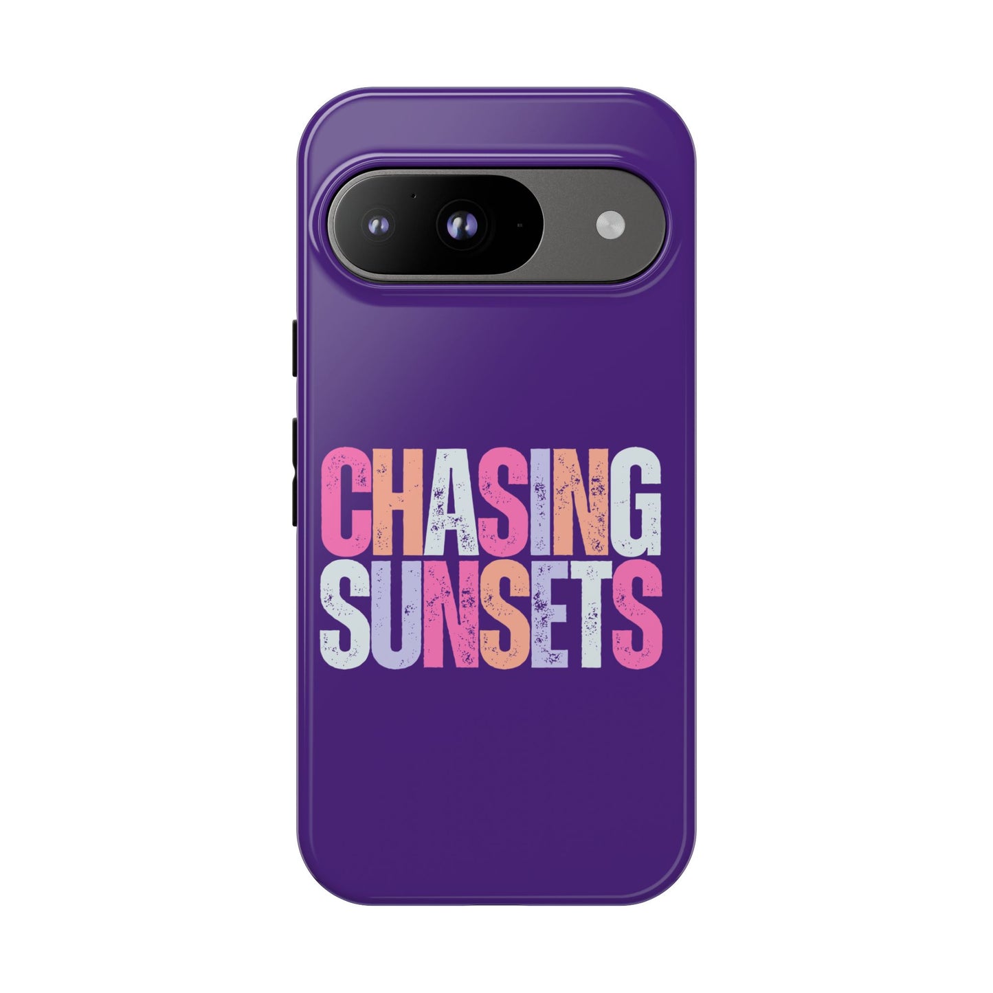 Chasing Sunsets Phone Case, Trendy Phone Cover, Sunset Lover Gift, Cool Accessories, Custom Phone Cases, Vibrant Purple Design