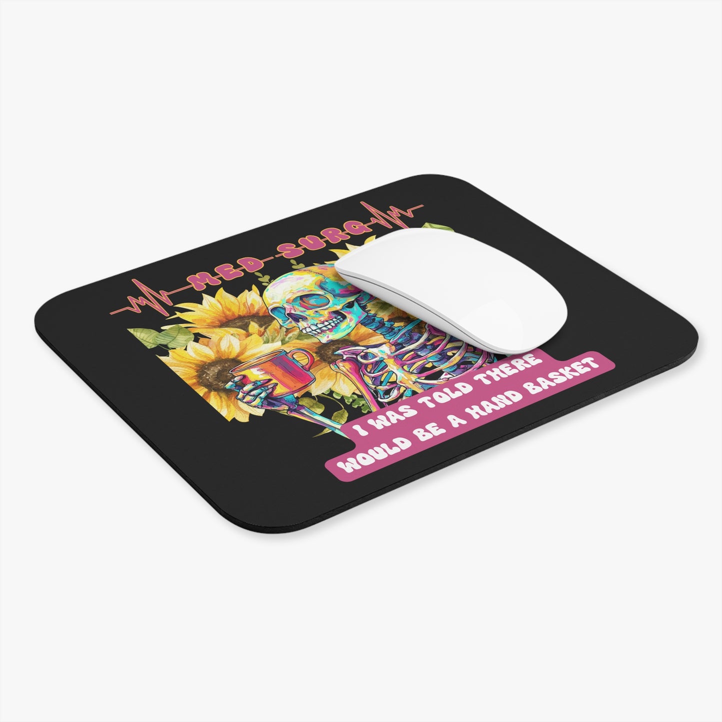 Funny Medical Mouse Pad, Gifts for Nurses, Med-Surg Desk Accessory, Nurse Humor Office Decor, Caffeine Skeleton Mousepad, Halloween Gift