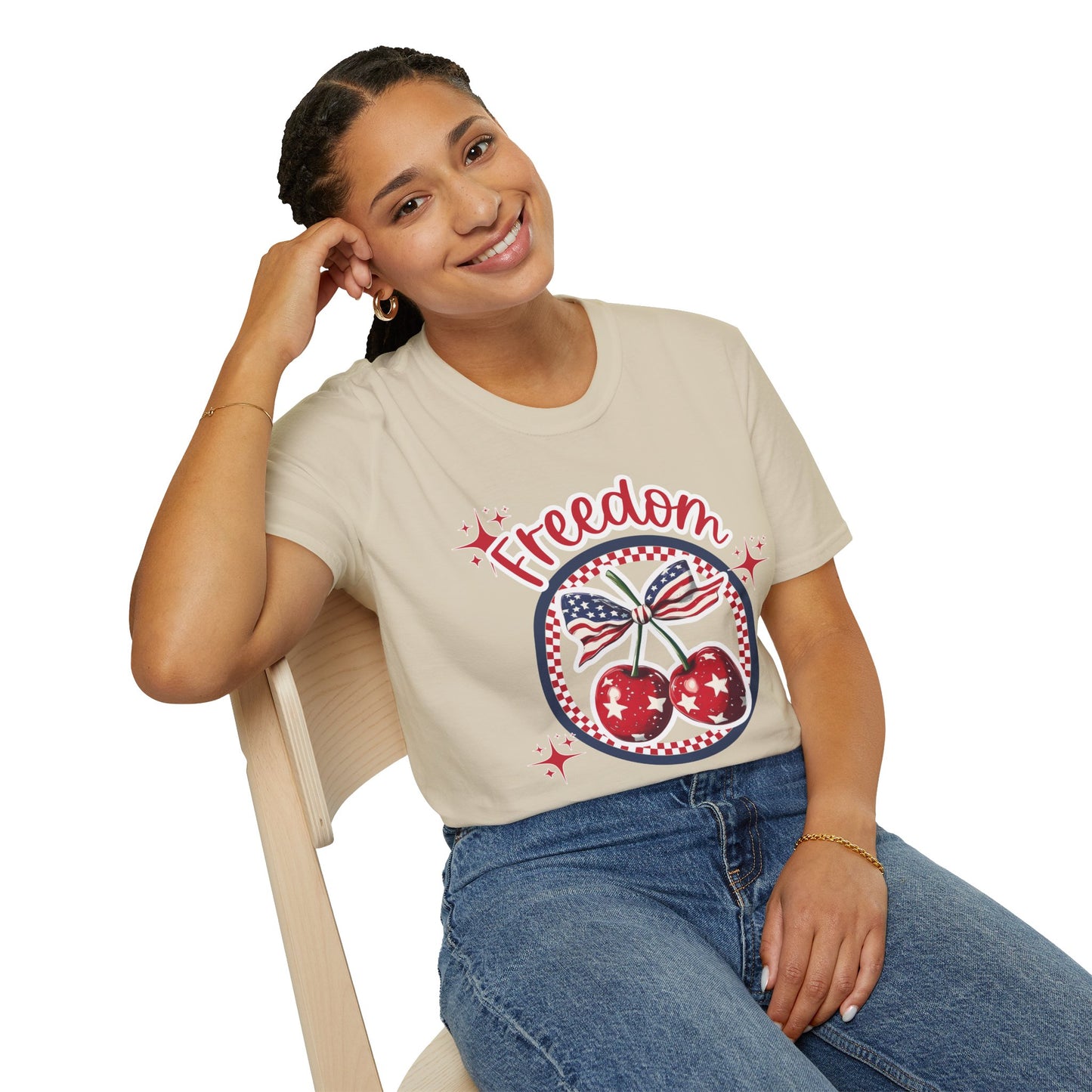 Patriotic Freedom Cherry T-Shirt, Unisex T-Shirt, Casual Wear, Independence Day Shirt, Summer Wardrobe Essential, Gift for Freedom Lovers