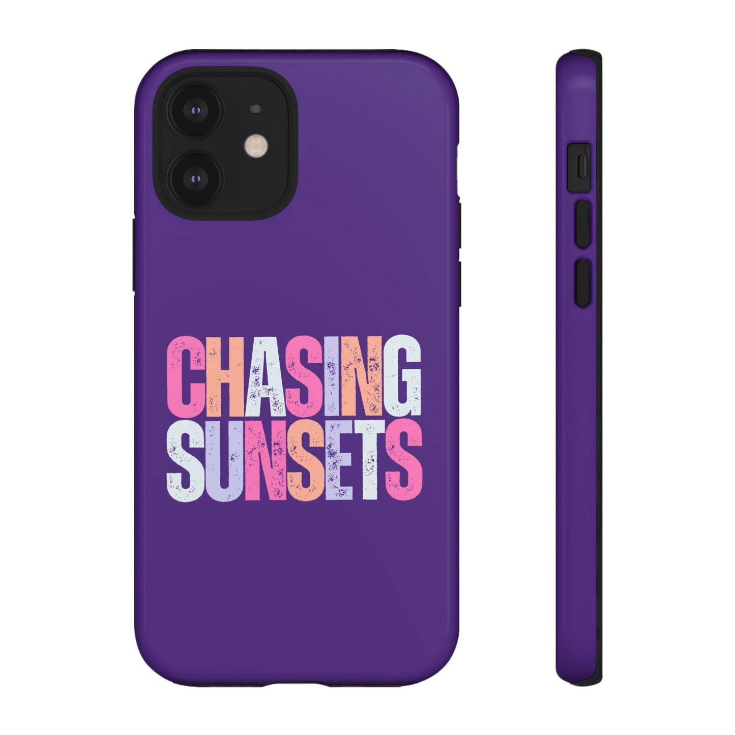 Chasing Sunsets Phone Case, Trendy Phone Cover, Sunset Lover Gift, Cool Accessories, Custom Phone Cases, Vibrant Purple Design