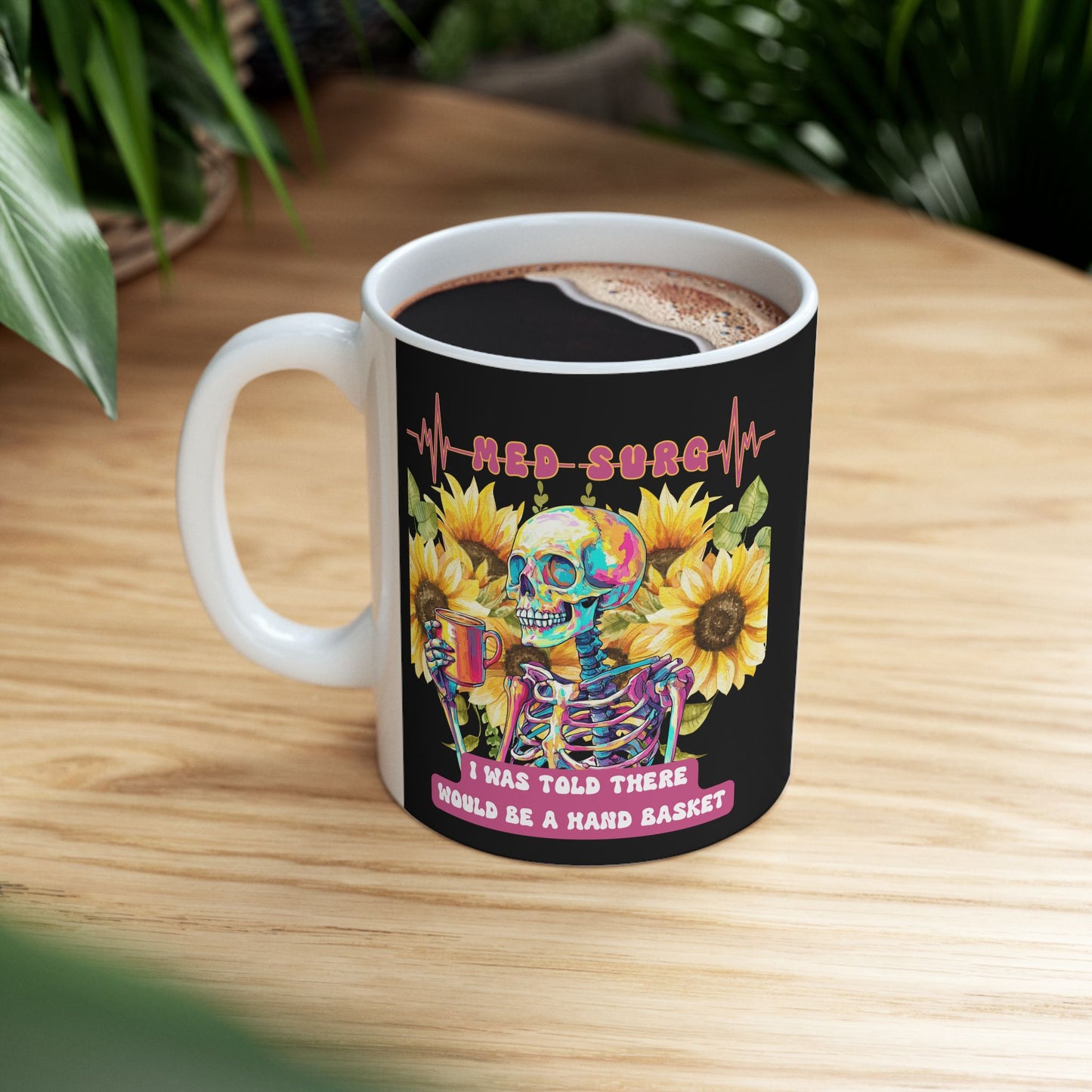 Colorful Skull and Flower Ceramic Mug, 11oz or 15oz - Perfect for Halloween, Day of the Dead, Flower Lovers, Unique Gift