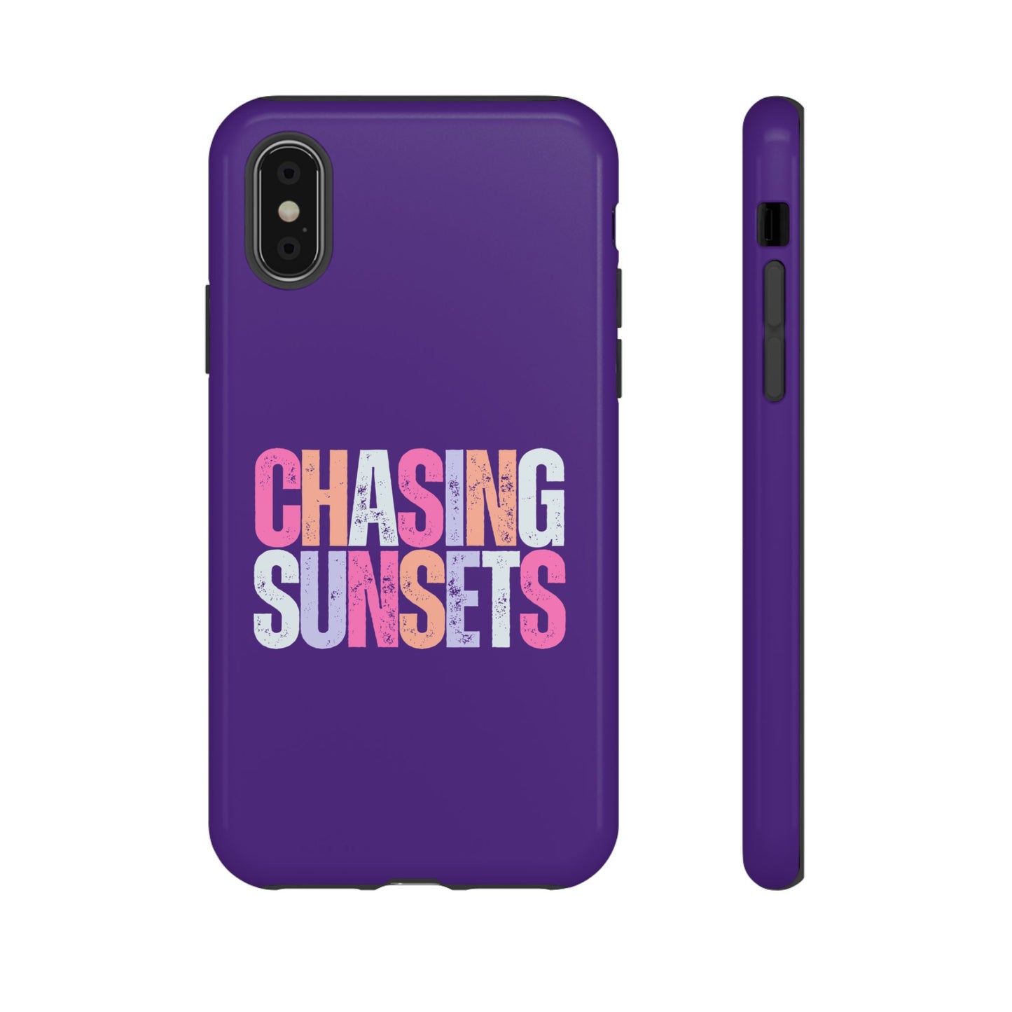 Chasing Sunsets Phone Case, Trendy Phone Cover, Sunset Lover Gift, Cool Accessories, Custom Phone Cases, Vibrant Purple Design