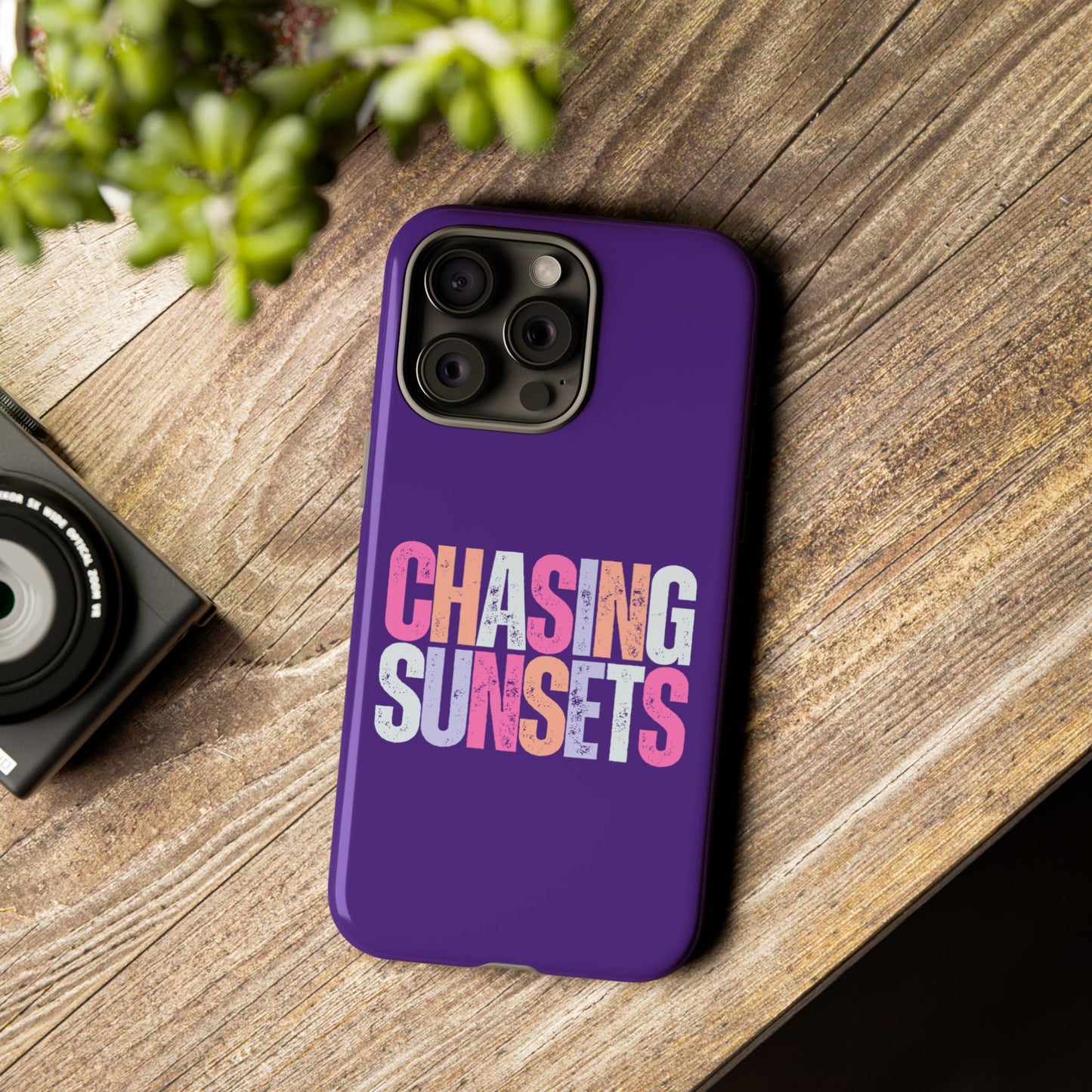 Chasing Sunsets Phone Case, Trendy Phone Cover, Sunset Lover Gift, Cool Accessories, Custom Phone Cases, Vibrant Purple Design