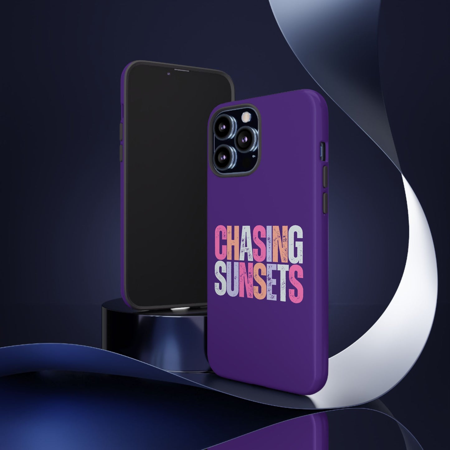 Chasing Sunsets Phone Case, Trendy Phone Cover, Sunset Lover Gift, Cool Accessories, Custom Phone Cases, Vibrant Purple Design