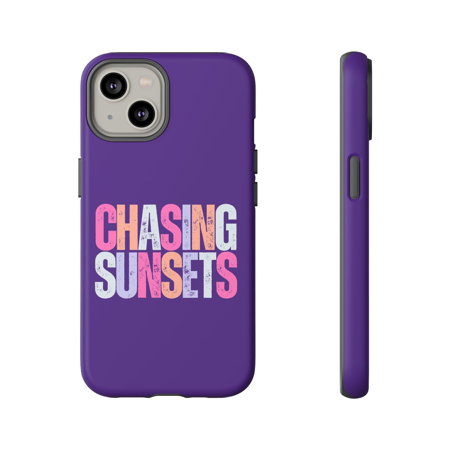Chasing Sunsets Phone Case, Trendy Phone Cover, Sunset Lover Gift, Cool Accessories, Custom Phone Cases, Vibrant Purple Design