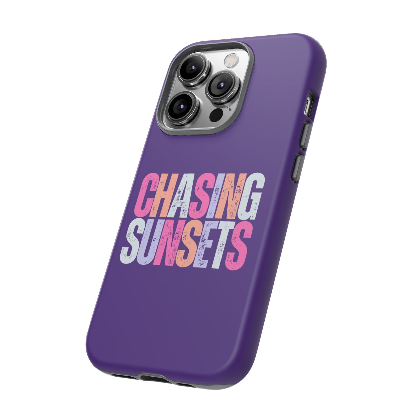 Chasing Sunsets Phone Case, Trendy Phone Cover, Sunset Lover Gift, Cool Accessories, Custom Phone Cases, Vibrant Purple Design