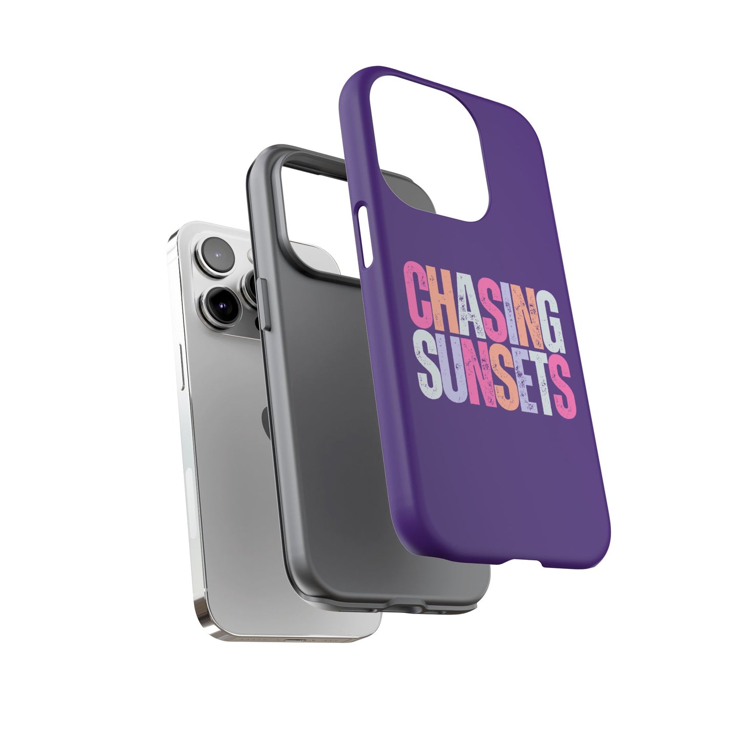 Chasing Sunsets Phone Case, Trendy Phone Cover, Sunset Lover Gift, Cool Accessories, Custom Phone Cases, Vibrant Purple Design