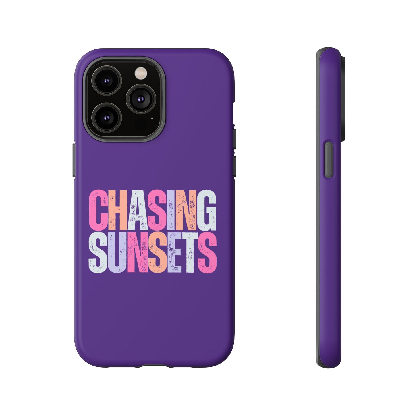 Chasing Sunsets Phone Case, Trendy Phone Cover, Sunset Lover Gift, Cool Accessories, Custom Phone Cases, Vibrant Purple Design