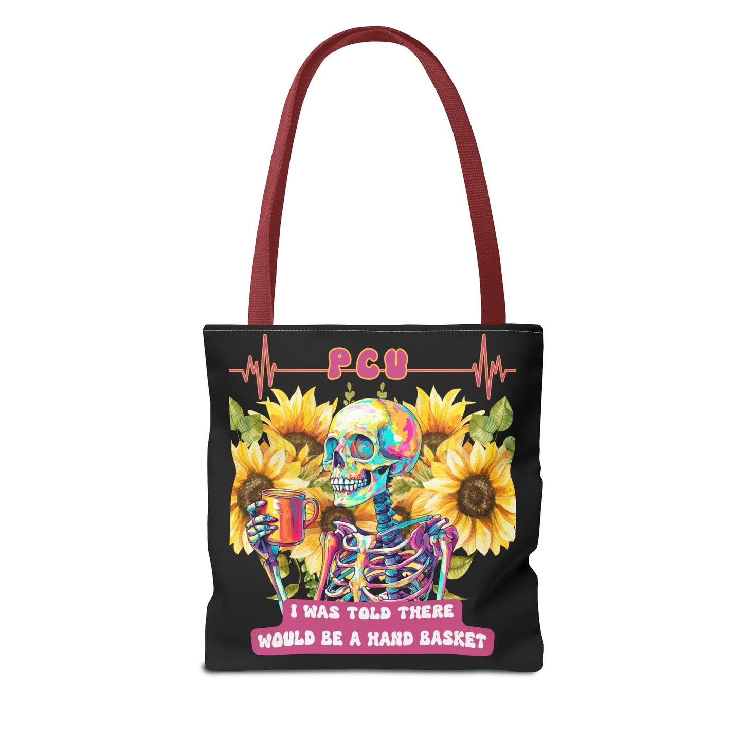 Vibrant Skull Tote Bag - ‘I Was Told There Would Be a Hand Basket’ Design, Day of the Dead, Halloween, Floral, Gift Bag, Eco-Friendly