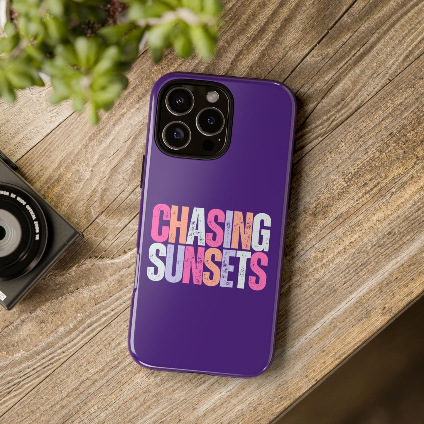 Chasing Sunsets Phone Case, Trendy Phone Cover, Sunset Lover Gift, Cool Accessories, Custom Phone Cases, Vibrant Purple Design