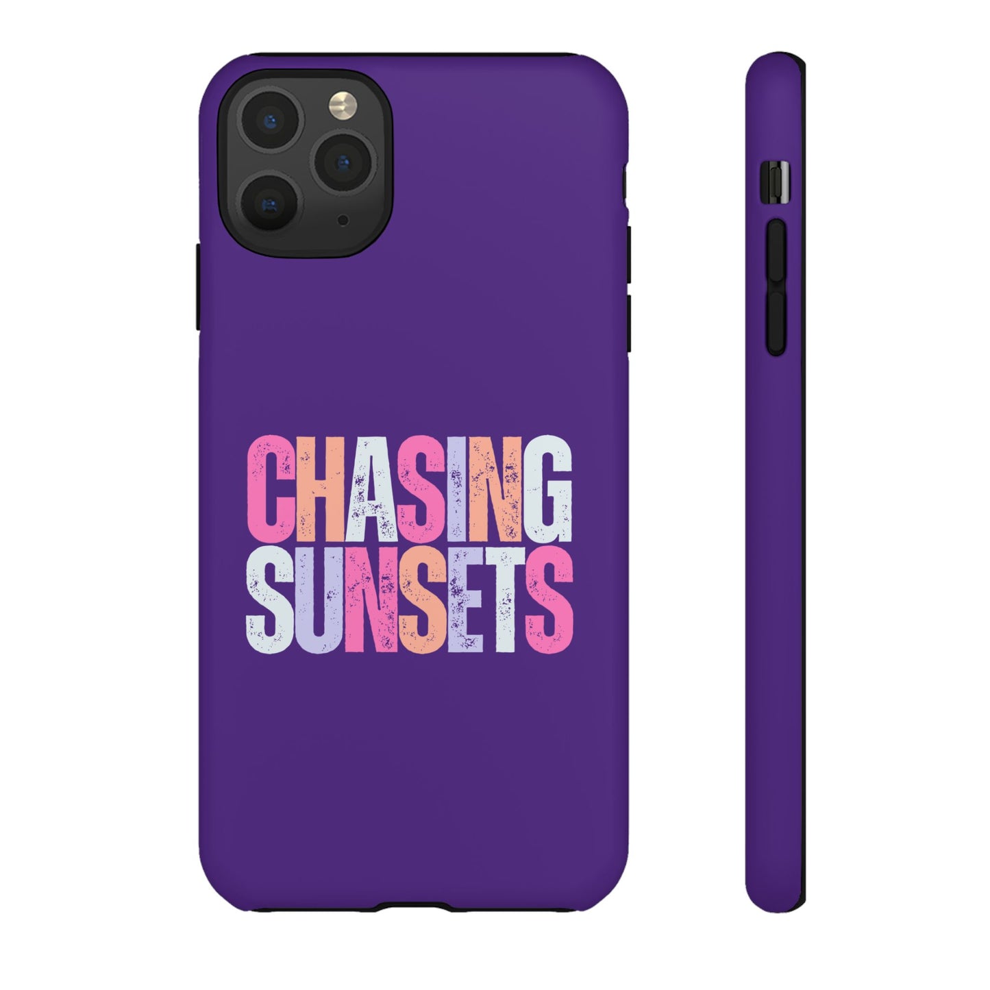 Chasing Sunsets Phone Case, Trendy Phone Cover, Sunset Lover Gift, Cool Accessories, Custom Phone Cases, Vibrant Purple Design