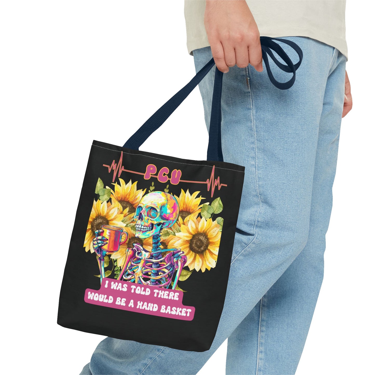 Vibrant Skull Tote Bag - ‘I Was Told There Would Be a Hand Basket’ Design, Day of the Dead, Halloween, Floral, Gift Bag, Eco-Friendly