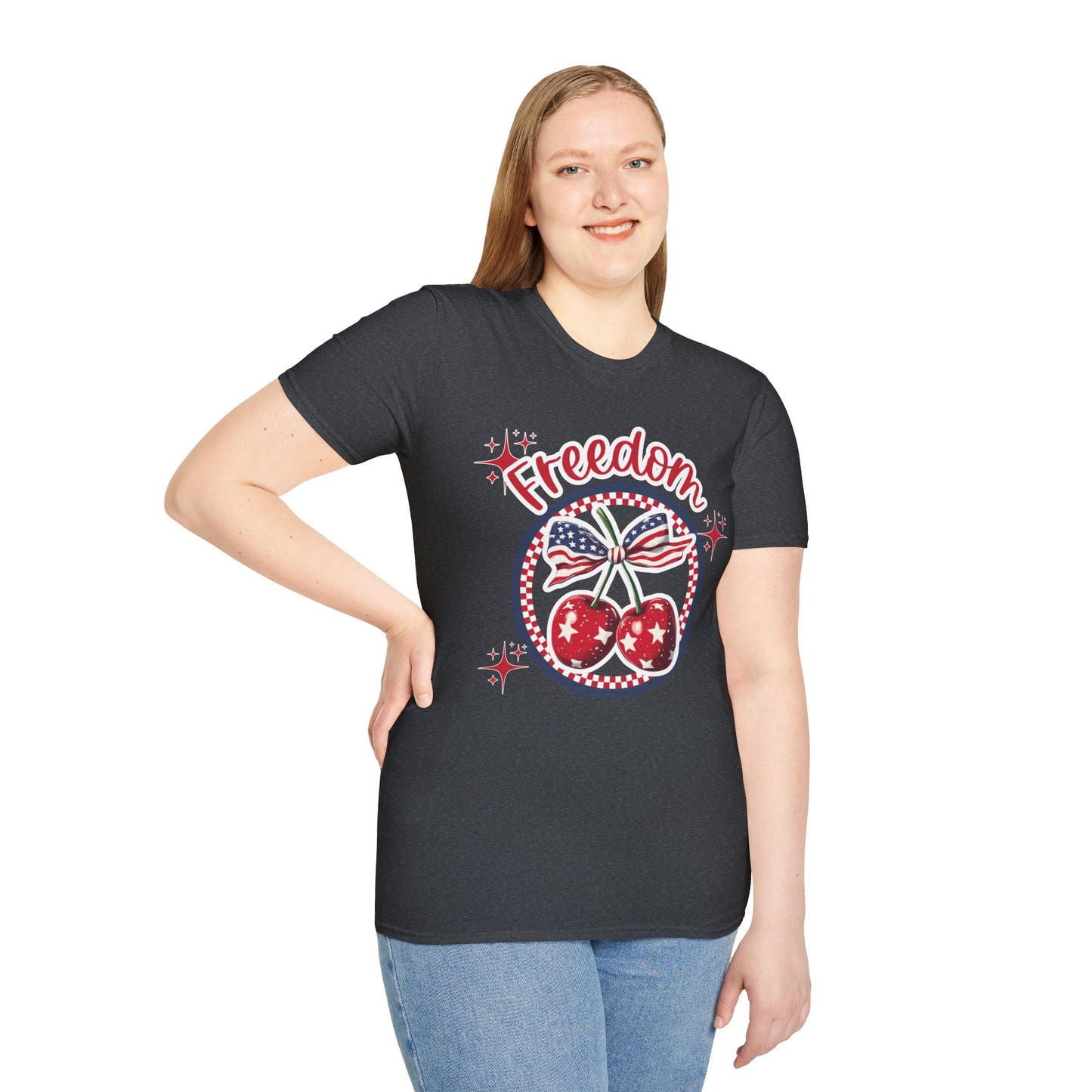 Patriotic Freedom Cherry T-Shirt, Unisex T-Shirt, Casual Wear, Independence Day Shirt, Summer Wardrobe Essential, Gift for Freedom Lovers
