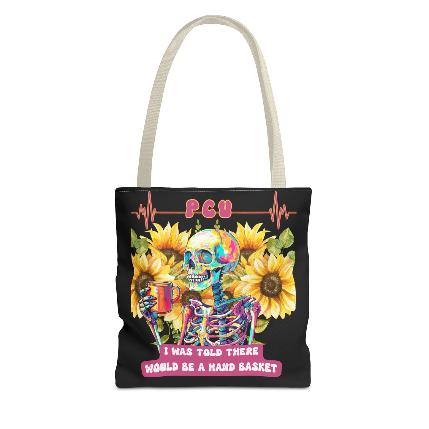 Vibrant Skull Tote Bag - ‘I Was Told There Would Be a Hand Basket’ Design, Day of the Dead, Halloween, Floral, Gift Bag, Eco-Friendly