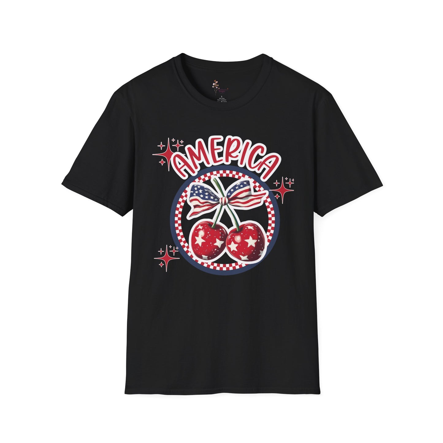 Patriotic Cherry T-Shirt, Unisex Tee for 4th of July, Independence Day Shirt, Summer BBQ Wear, USA Pride Apparel