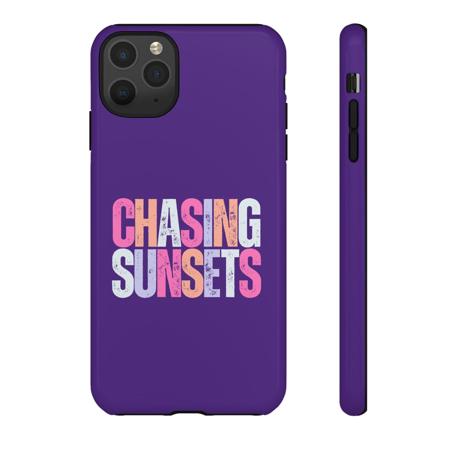 Chasing Sunsets Phone Case, Trendy Phone Cover, Sunset Lover Gift, Cool Accessories, Custom Phone Cases, Vibrant Purple Design
