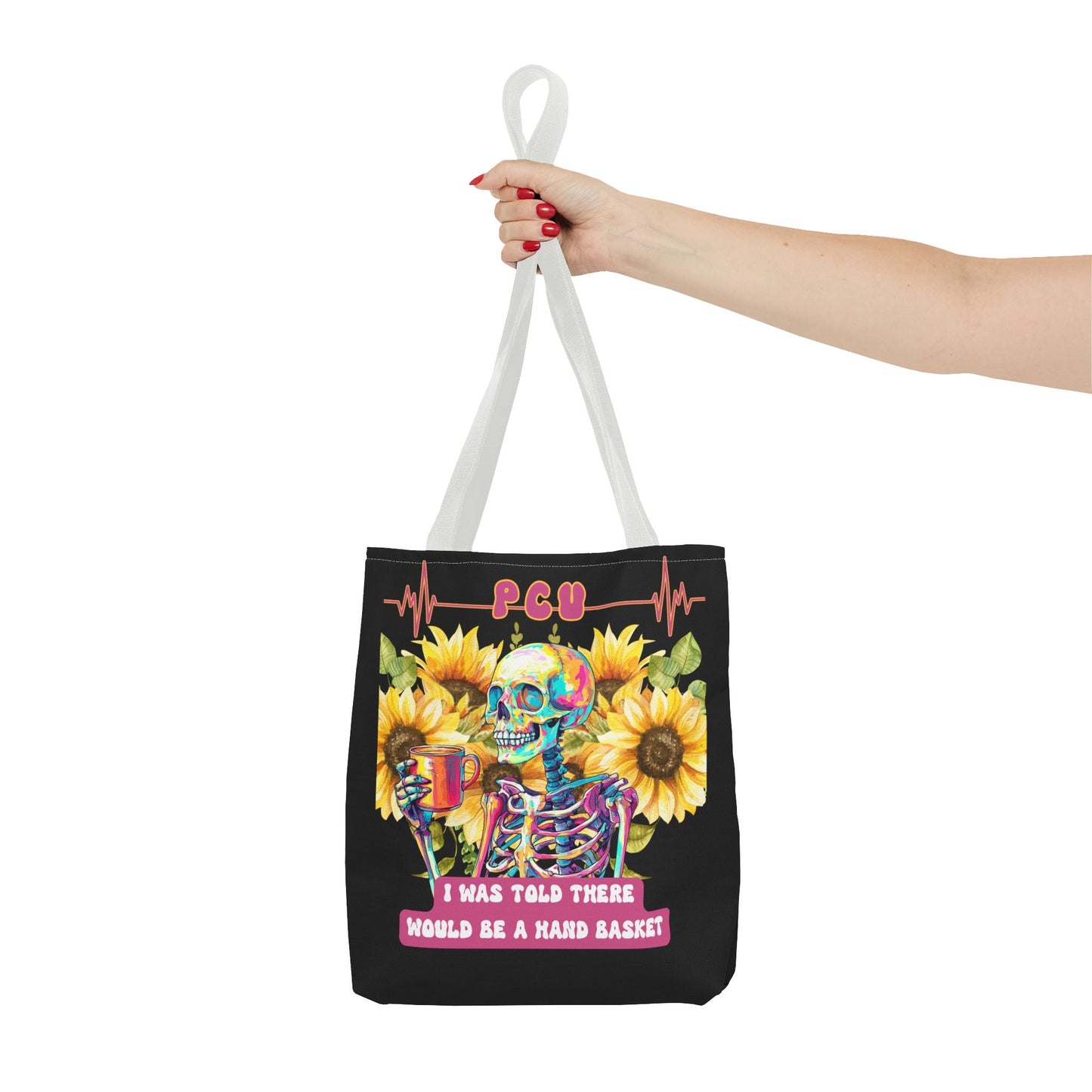 Vibrant Skull Tote Bag - ‘I Was Told There Would Be a Hand Basket’ Design, Day of the Dead, Halloween, Floral, Gift Bag, Eco-Friendly