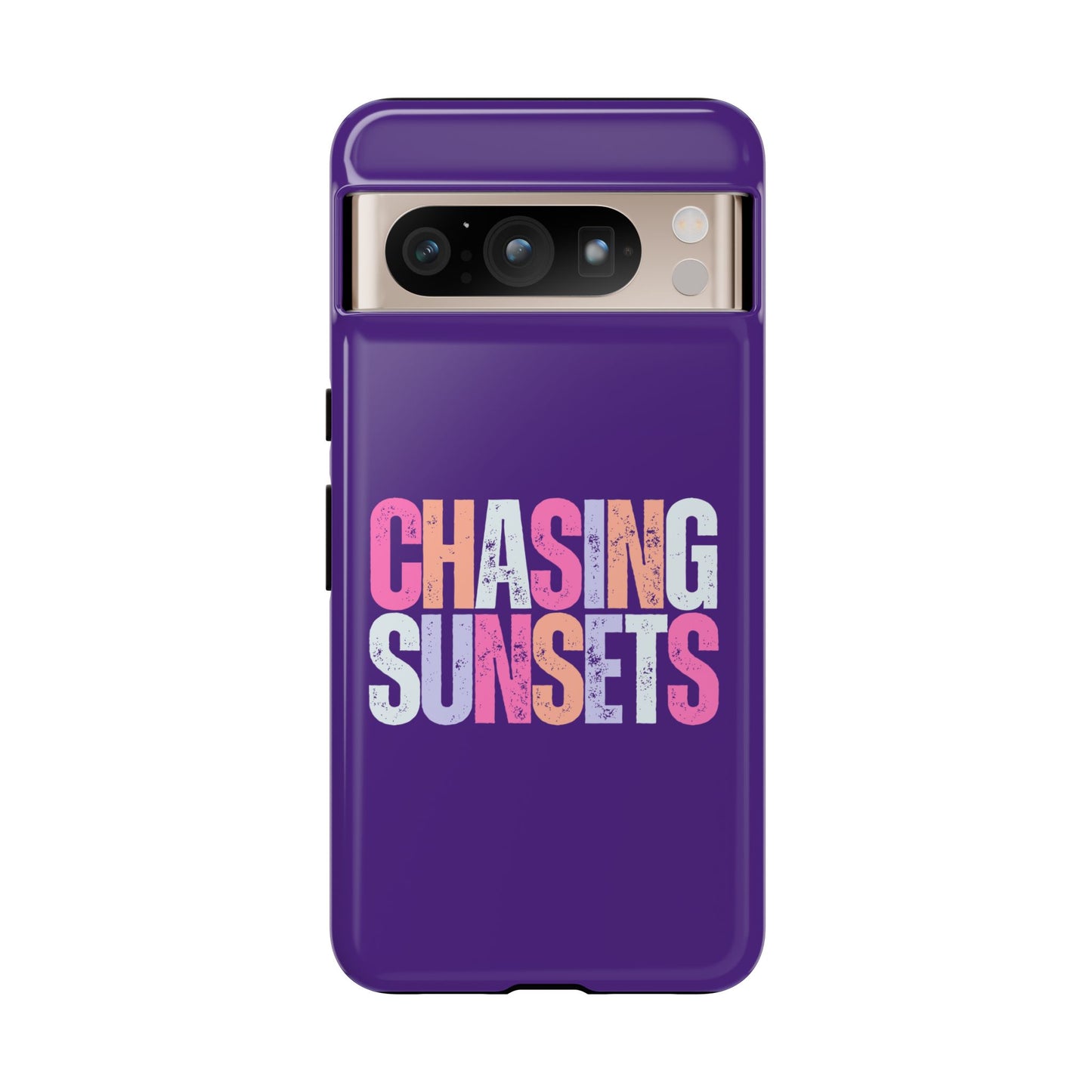 Chasing Sunsets Phone Case, Trendy Phone Cover, Sunset Lover Gift, Cool Accessories, Custom Phone Cases, Vibrant Purple Design