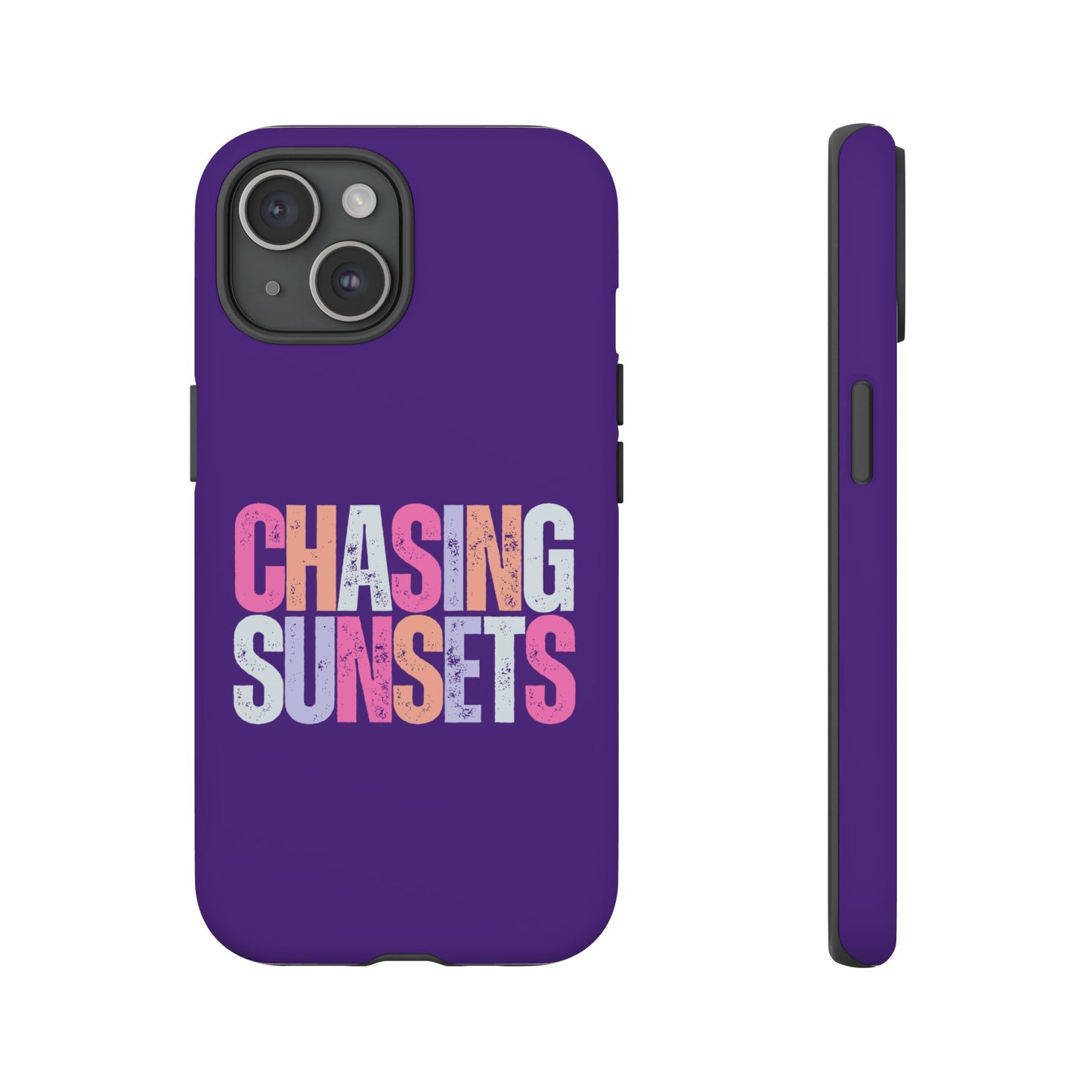 Chasing Sunsets Phone Case, Trendy Phone Cover, Sunset Lover Gift, Cool Accessories, Custom Phone Cases, Vibrant Purple Design