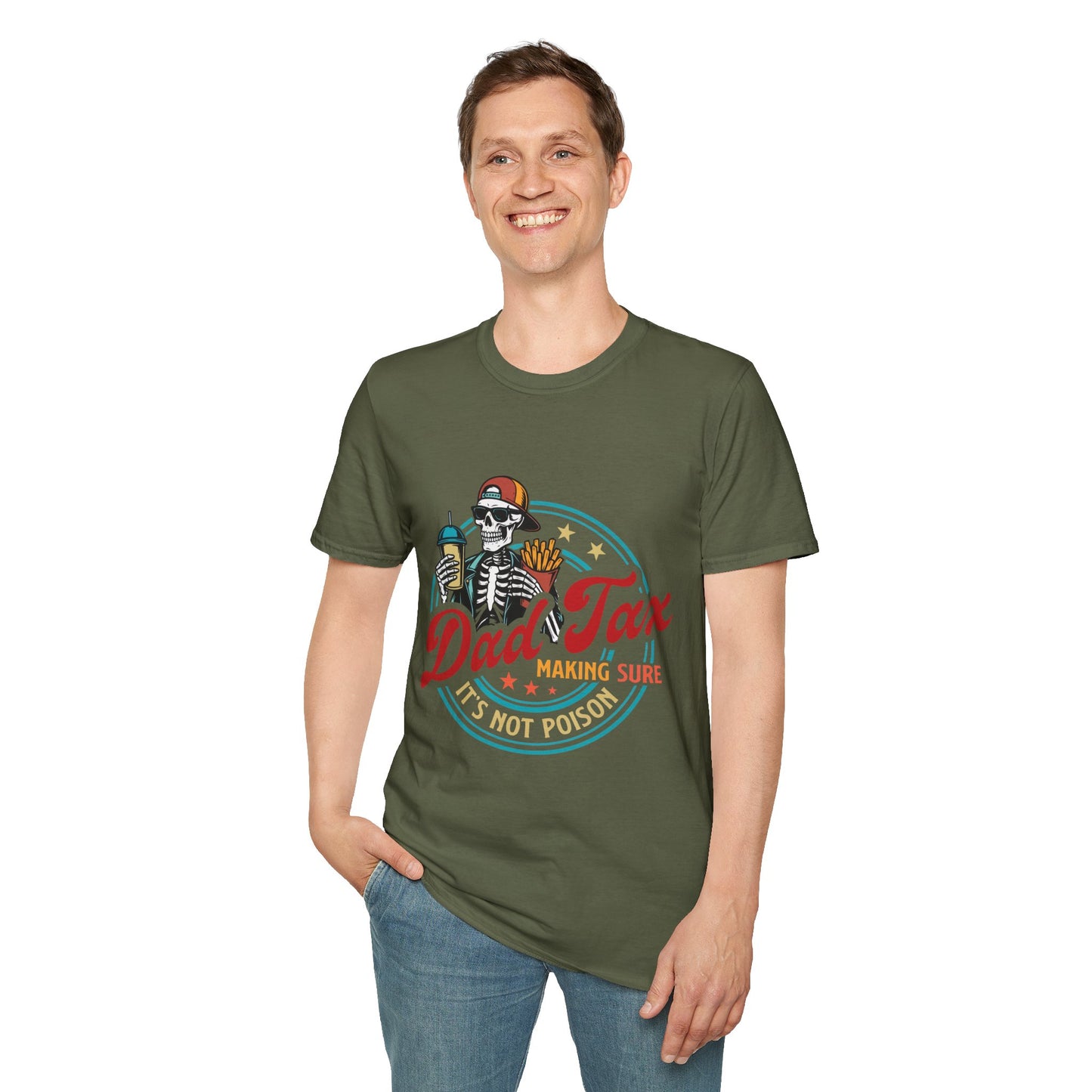 Casual Graphic T-Shirt, Dad Tax Skeleton Tee for Dads, Funny Parenting Shirt, Gift for Father's Day, Halloween Shirt