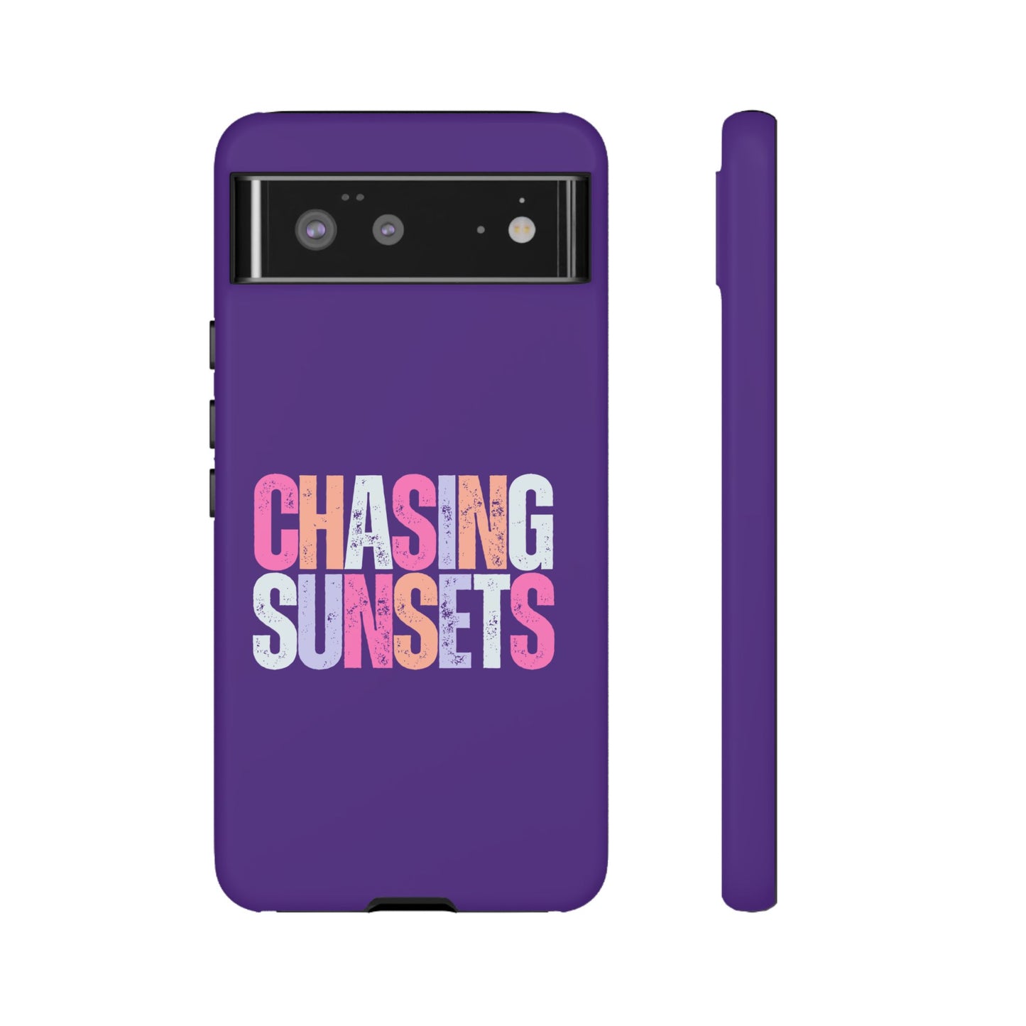 Chasing Sunsets Phone Case, Trendy Phone Cover, Sunset Lover Gift, Cool Accessories, Custom Phone Cases, Vibrant Purple Design