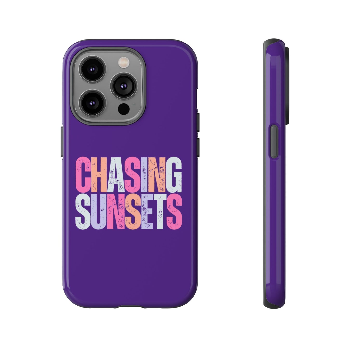 Chasing Sunsets Phone Case, Trendy Phone Cover, Sunset Lover Gift, Cool Accessories, Custom Phone Cases, Vibrant Purple Design