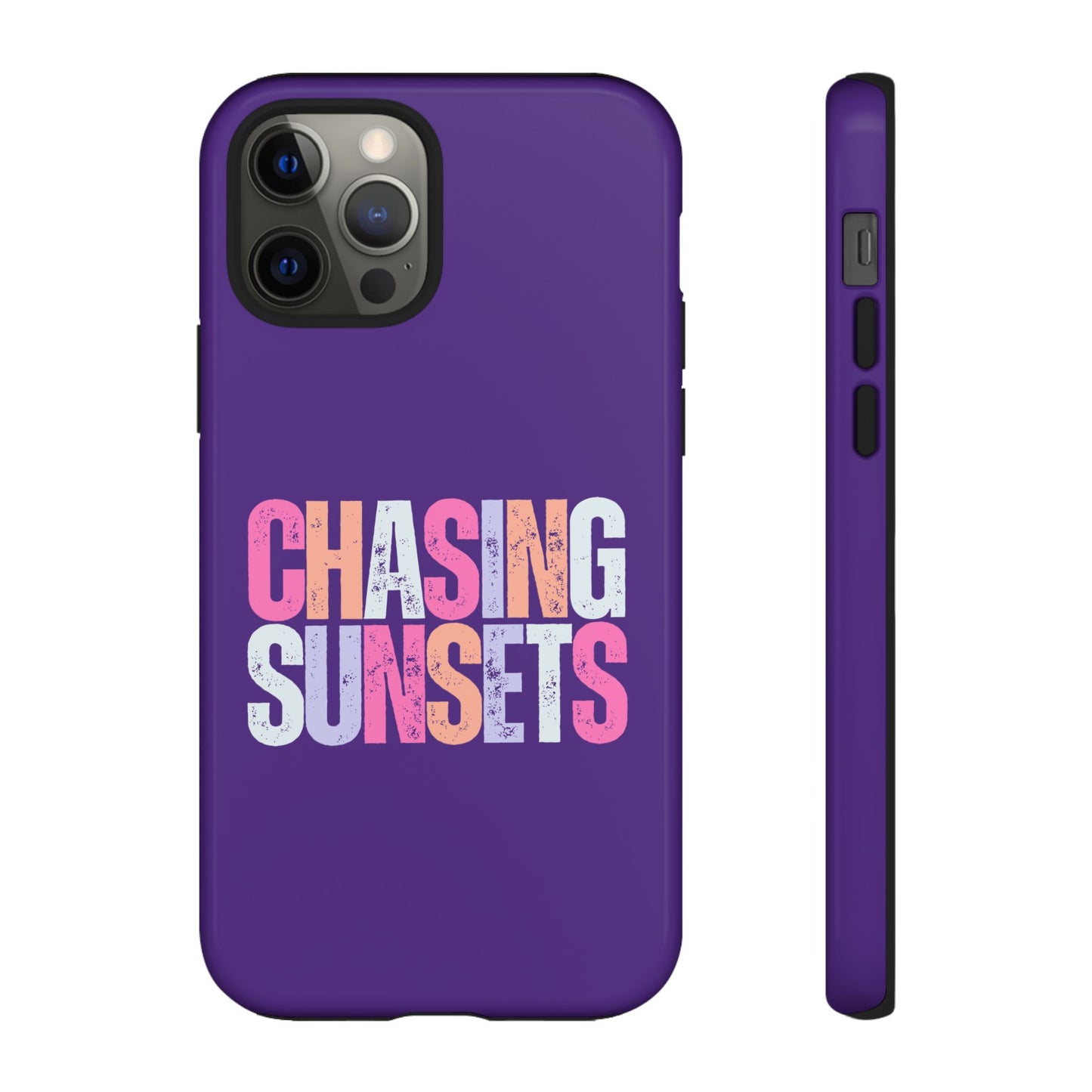 Chasing Sunsets Phone Case, Trendy Phone Cover, Sunset Lover Gift, Cool Accessories, Custom Phone Cases, Vibrant Purple Design