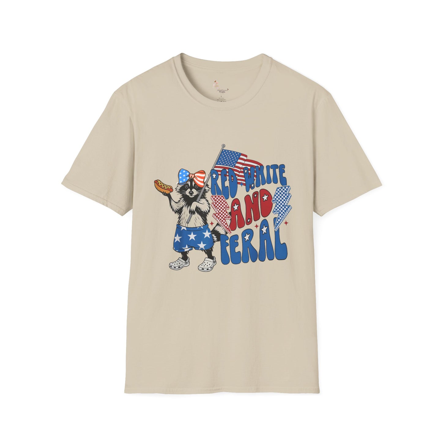 Patriotic Cartoon T-Shirt, Red White and Feral Tee, Funny Animal Shirt, Independence Day Gift, Casual Summer Top