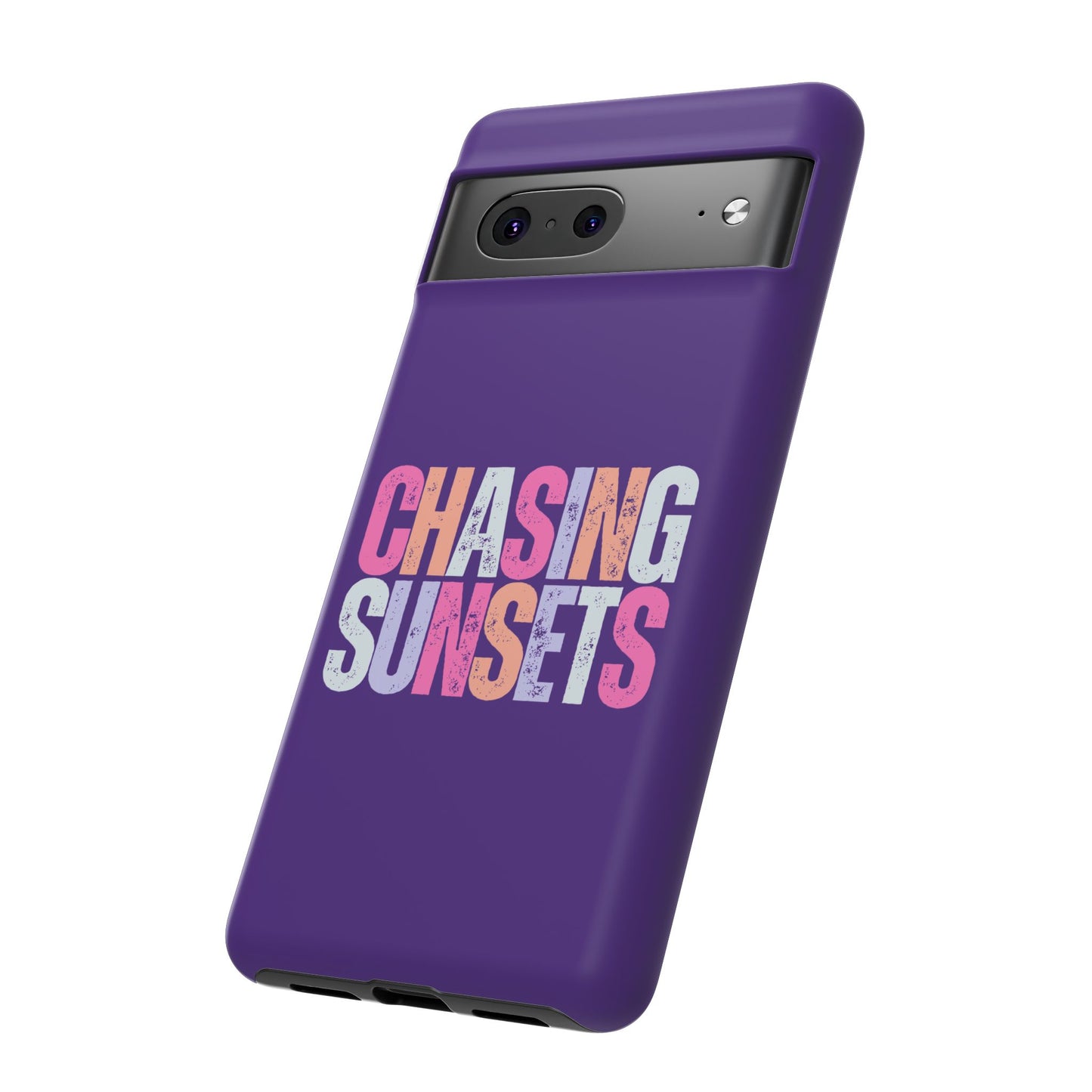 Chasing Sunsets Phone Case, Trendy Phone Cover, Sunset Lover Gift, Cool Accessories, Custom Phone Cases, Vibrant Purple Design