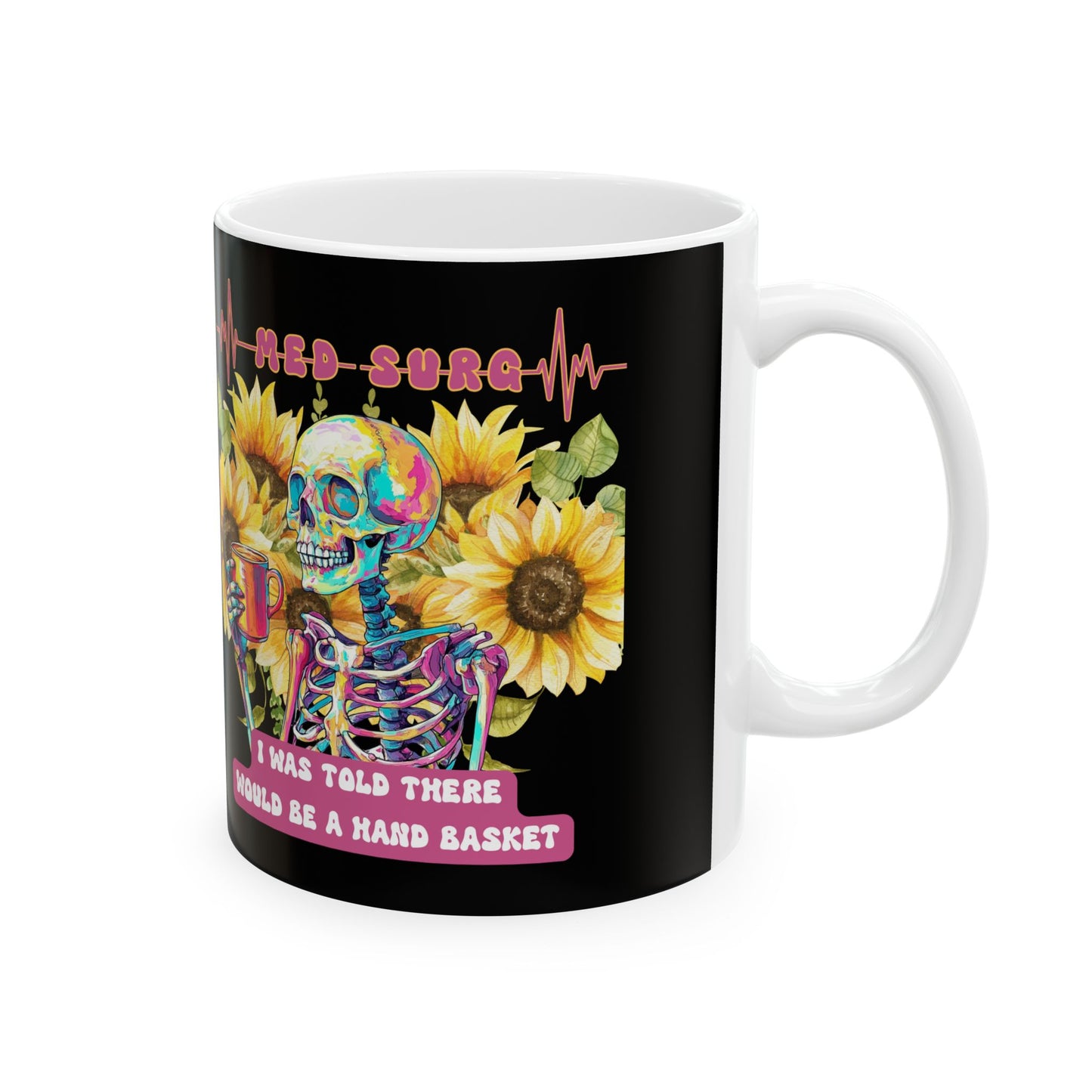 Colorful Skull and Flower Ceramic Mug, 11oz or 15oz - Perfect for Halloween, Day of the Dead, Flower Lovers, Unique Gift