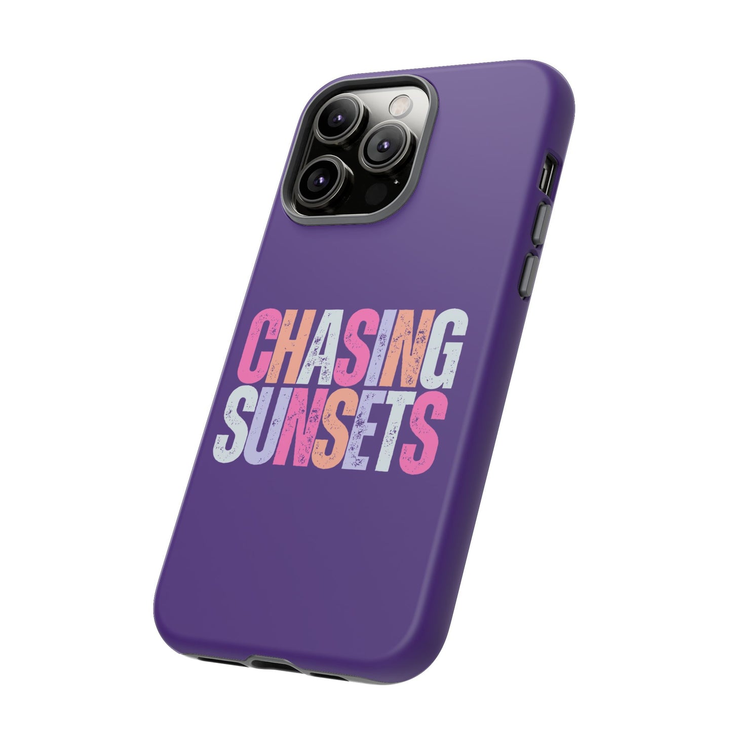 Chasing Sunsets Phone Case, Trendy Phone Cover, Sunset Lover Gift, Cool Accessories, Custom Phone Cases, Vibrant Purple Design