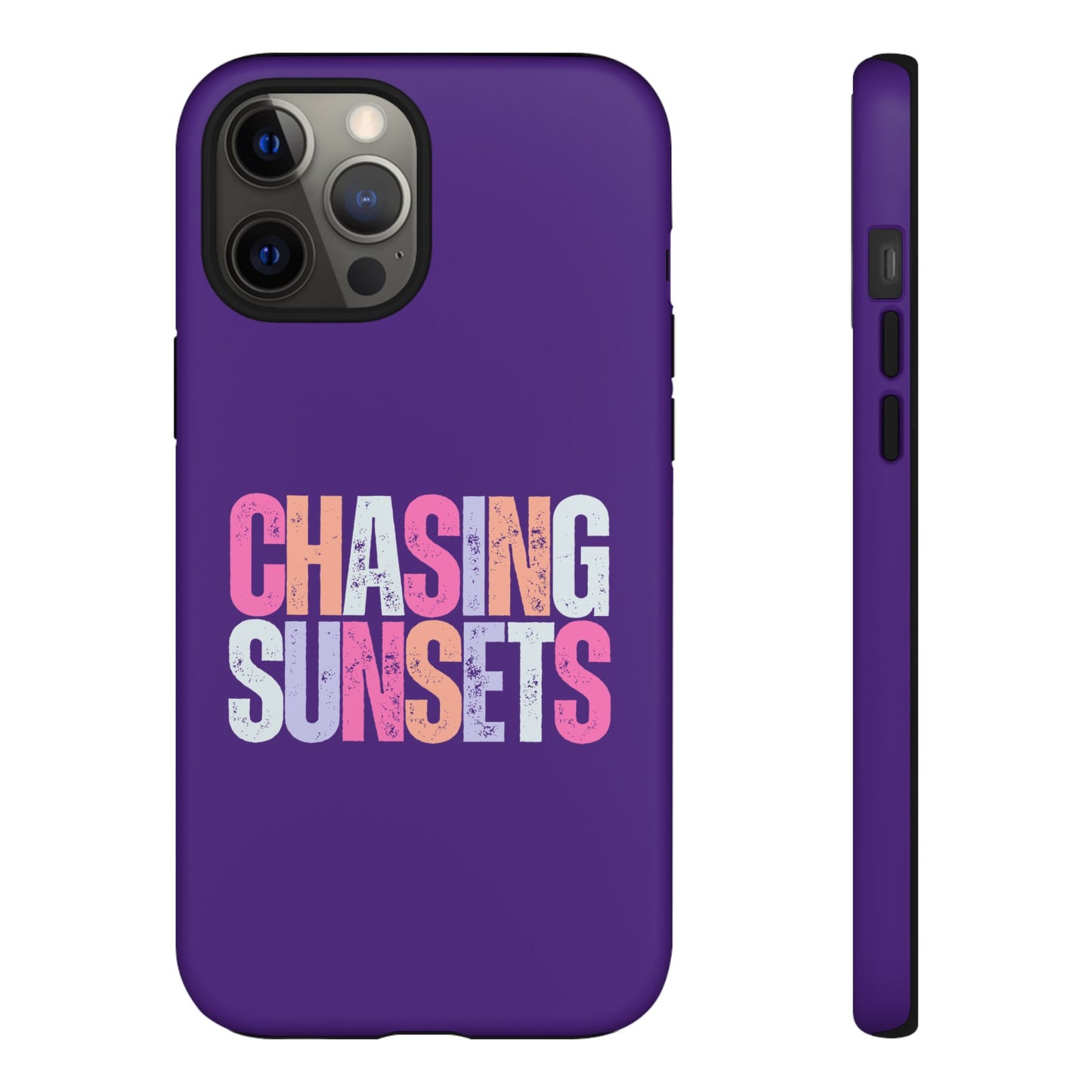 Chasing Sunsets Phone Case, Trendy Phone Cover, Sunset Lover Gift, Cool Accessories, Custom Phone Cases, Vibrant Purple Design