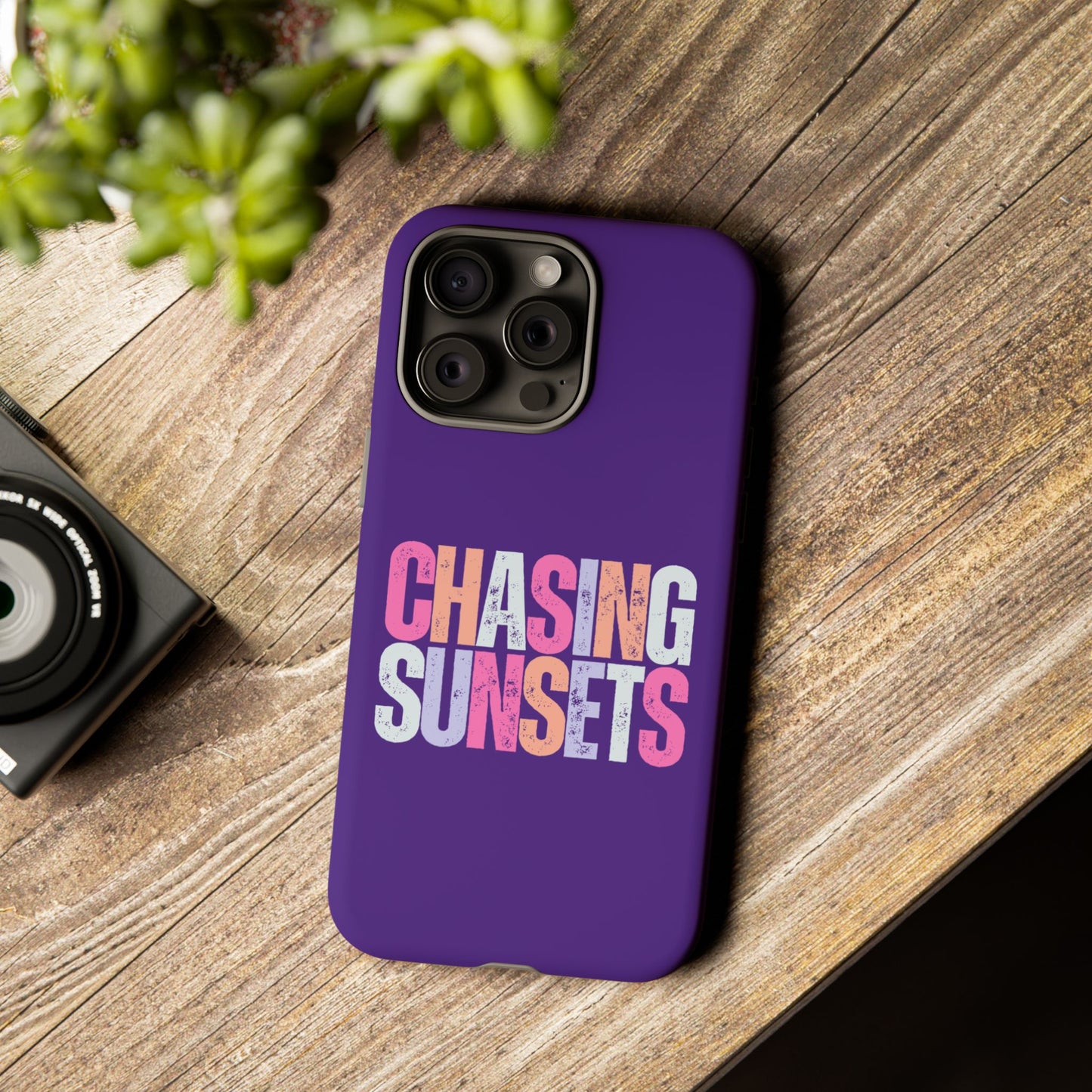 Chasing Sunsets Phone Case, Trendy Phone Cover, Sunset Lover Gift, Cool Accessories, Custom Phone Cases, Vibrant Purple Design