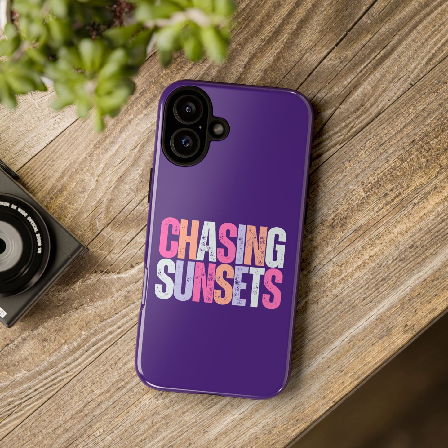 Chasing Sunsets Phone Case, Trendy Phone Cover, Sunset Lover Gift, Cool Accessories, Custom Phone Cases, Vibrant Purple Design
