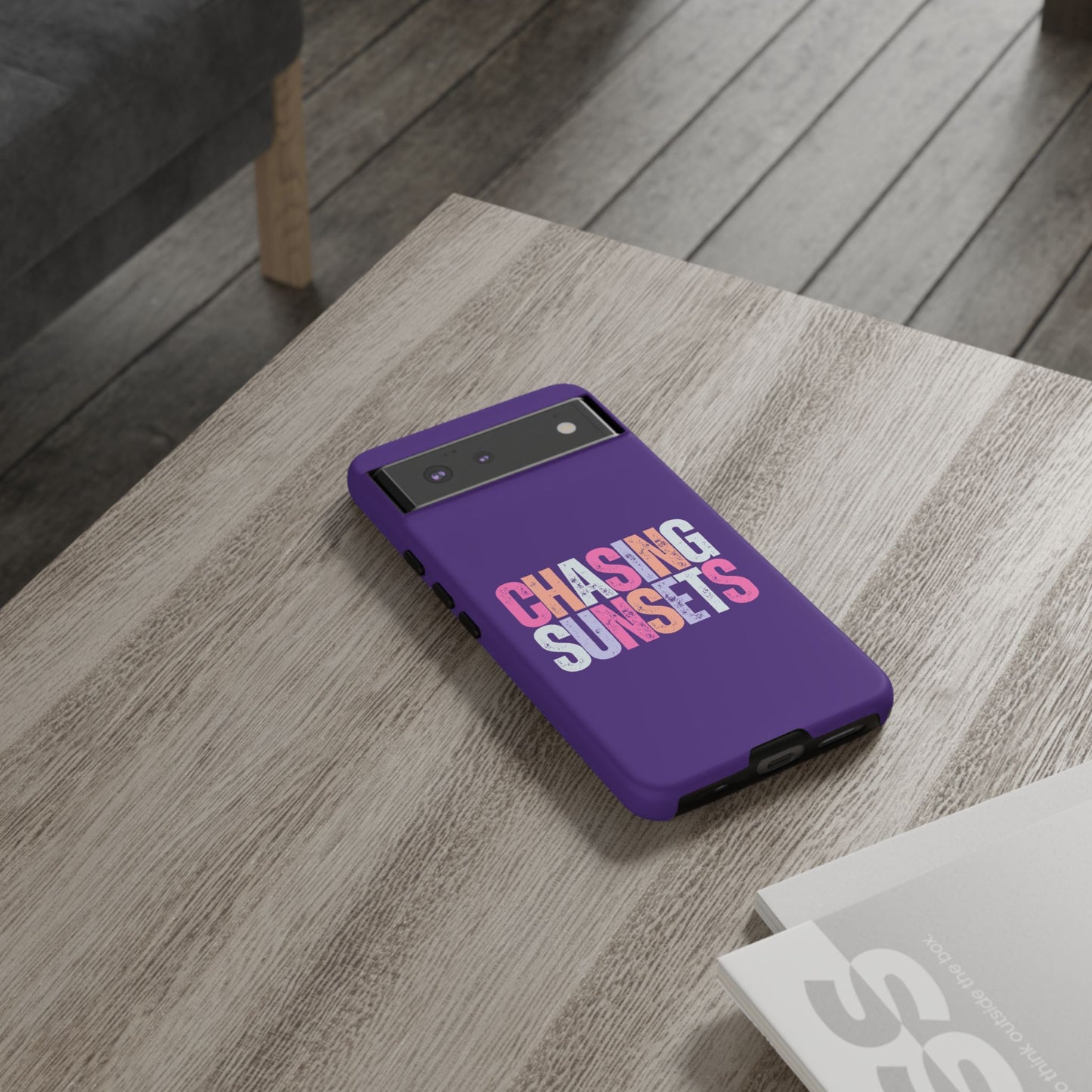 Chasing Sunsets Phone Case, Trendy Phone Cover, Sunset Lover Gift, Cool Accessories, Custom Phone Cases, Vibrant Purple Design