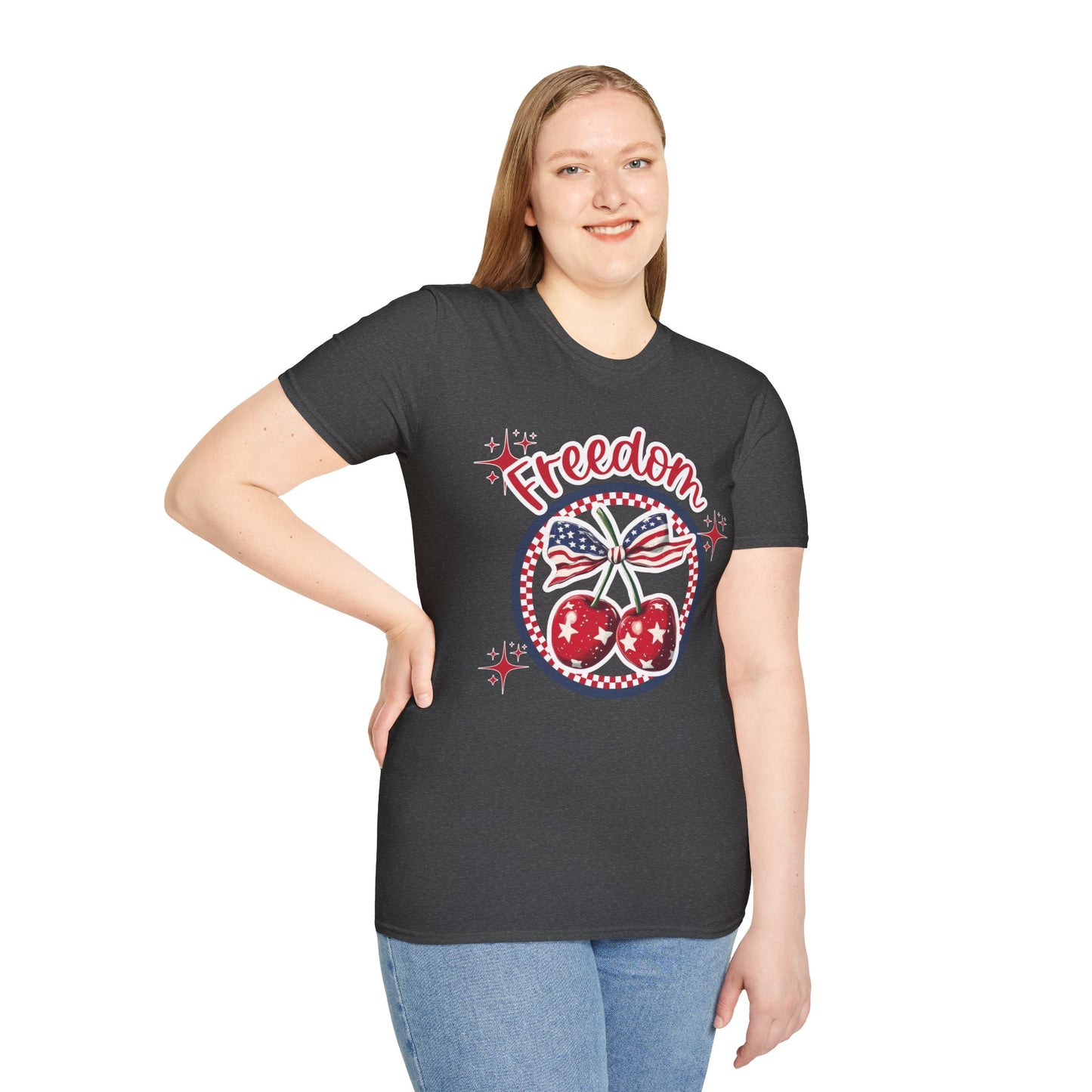 Patriotic Freedom Cherry T-Shirt, Unisex T-Shirt, Casual Wear, Independence Day Shirt, Summer Wardrobe Essential, Gift for Freedom Lovers