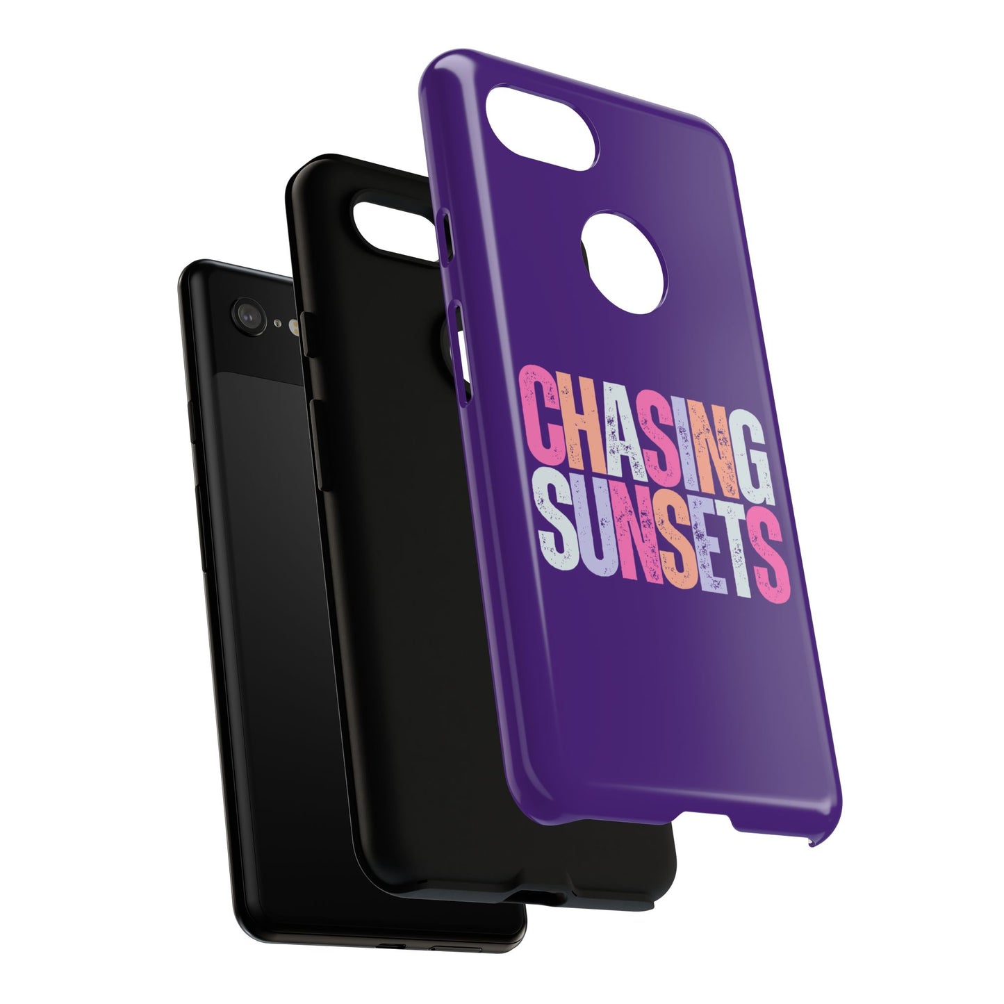 Chasing Sunsets Phone Case, Trendy Phone Cover, Sunset Lover Gift, Cool Accessories, Custom Phone Cases, Vibrant Purple Design