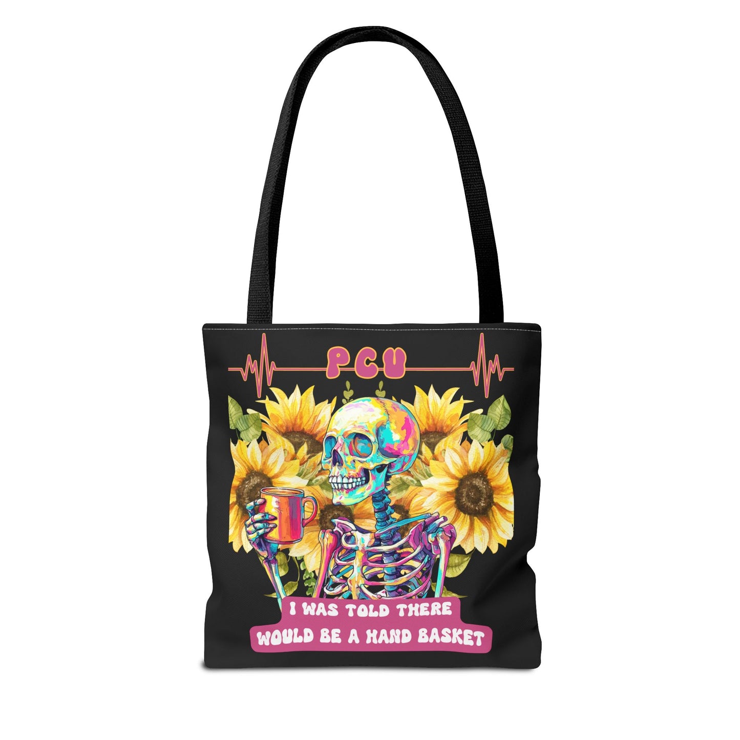 Vibrant Skull Tote Bag - ‘I Was Told There Would Be a Hand Basket’ Design, Day of the Dead, Halloween, Floral, Gift Bag, Eco-Friendly