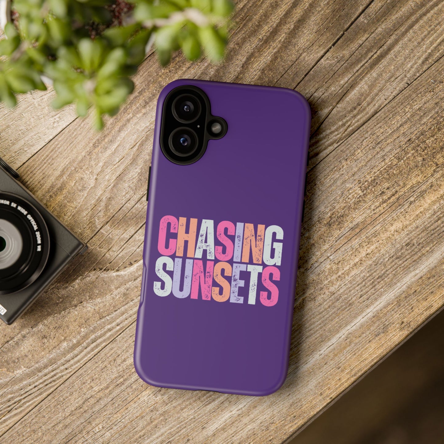 Chasing Sunsets Phone Case, Trendy Phone Cover, Sunset Lover Gift, Cool Accessories, Custom Phone Cases, Vibrant Purple Design