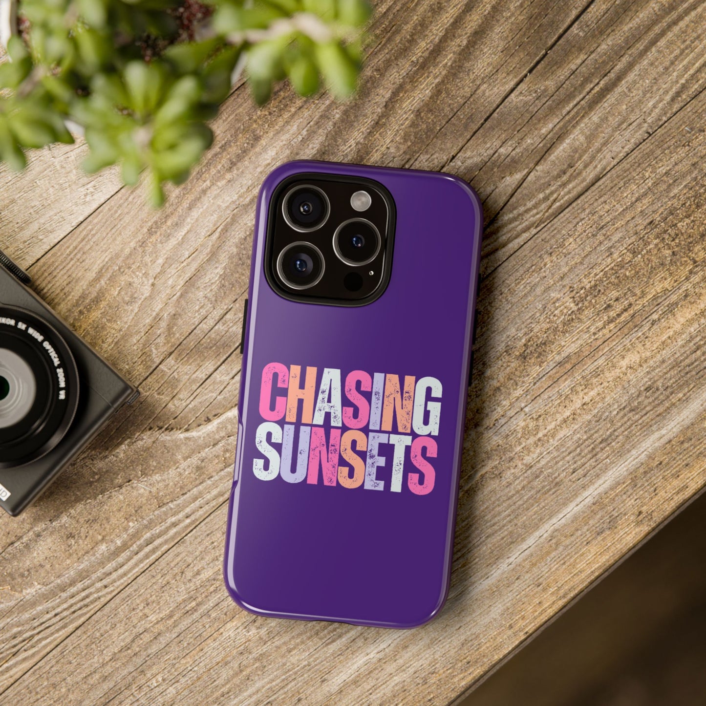 Chasing Sunsets Phone Case, Trendy Phone Cover, Sunset Lover Gift, Cool Accessories, Custom Phone Cases, Vibrant Purple Design