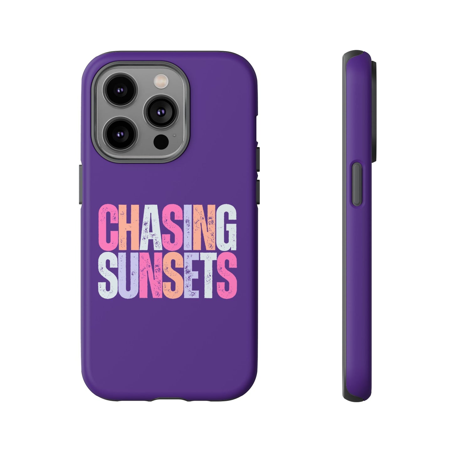 Chasing Sunsets Phone Case, Trendy Phone Cover, Sunset Lover Gift, Cool Accessories, Custom Phone Cases, Vibrant Purple Design