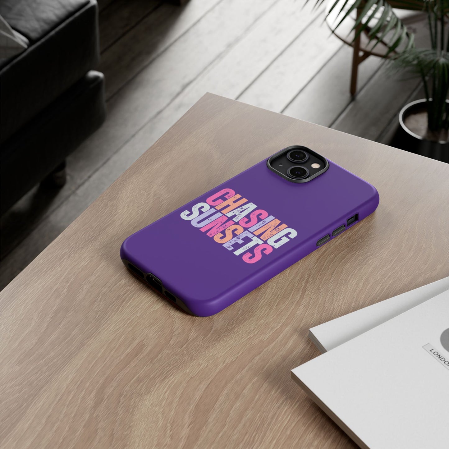 Chasing Sunsets Phone Case, Trendy Phone Cover, Sunset Lover Gift, Cool Accessories, Custom Phone Cases, Vibrant Purple Design