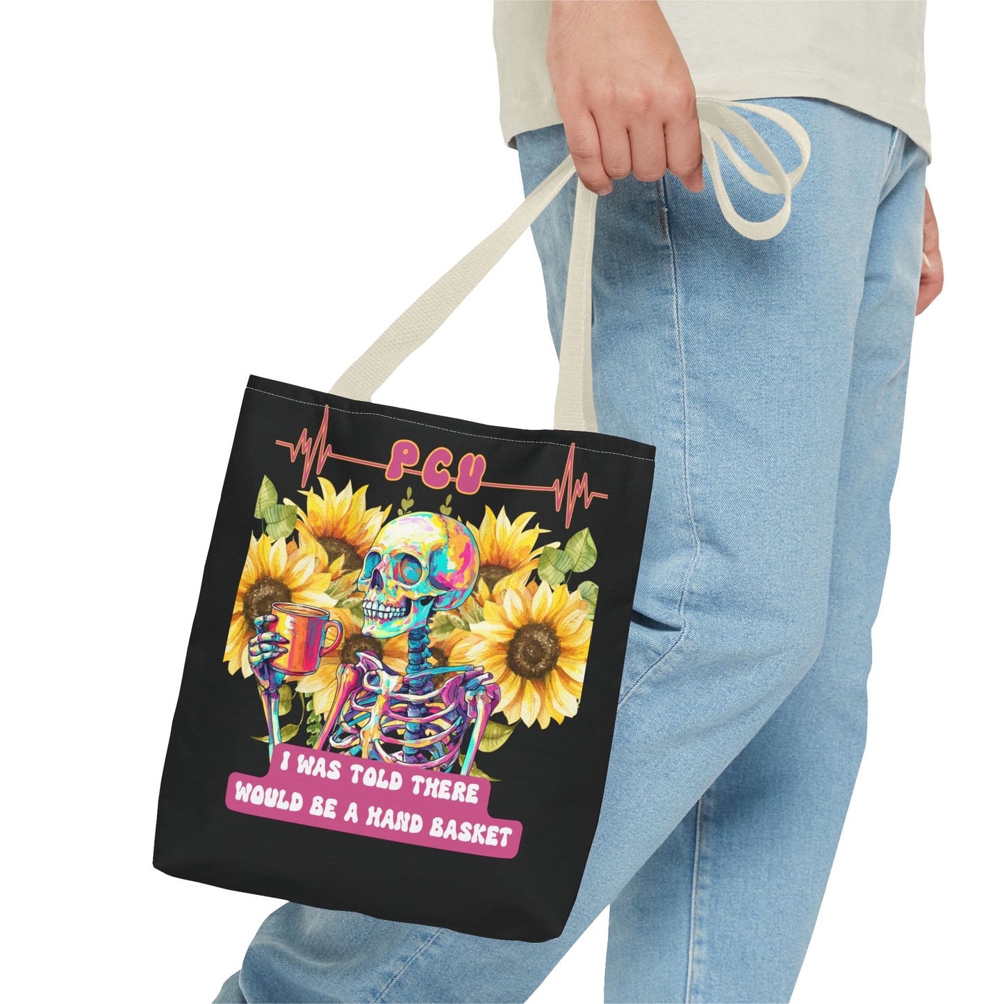 Vibrant Skull Tote Bag - ‘I Was Told There Would Be a Hand Basket’ Design, Day of the Dead, Halloween, Floral, Gift Bag, Eco-Friendly