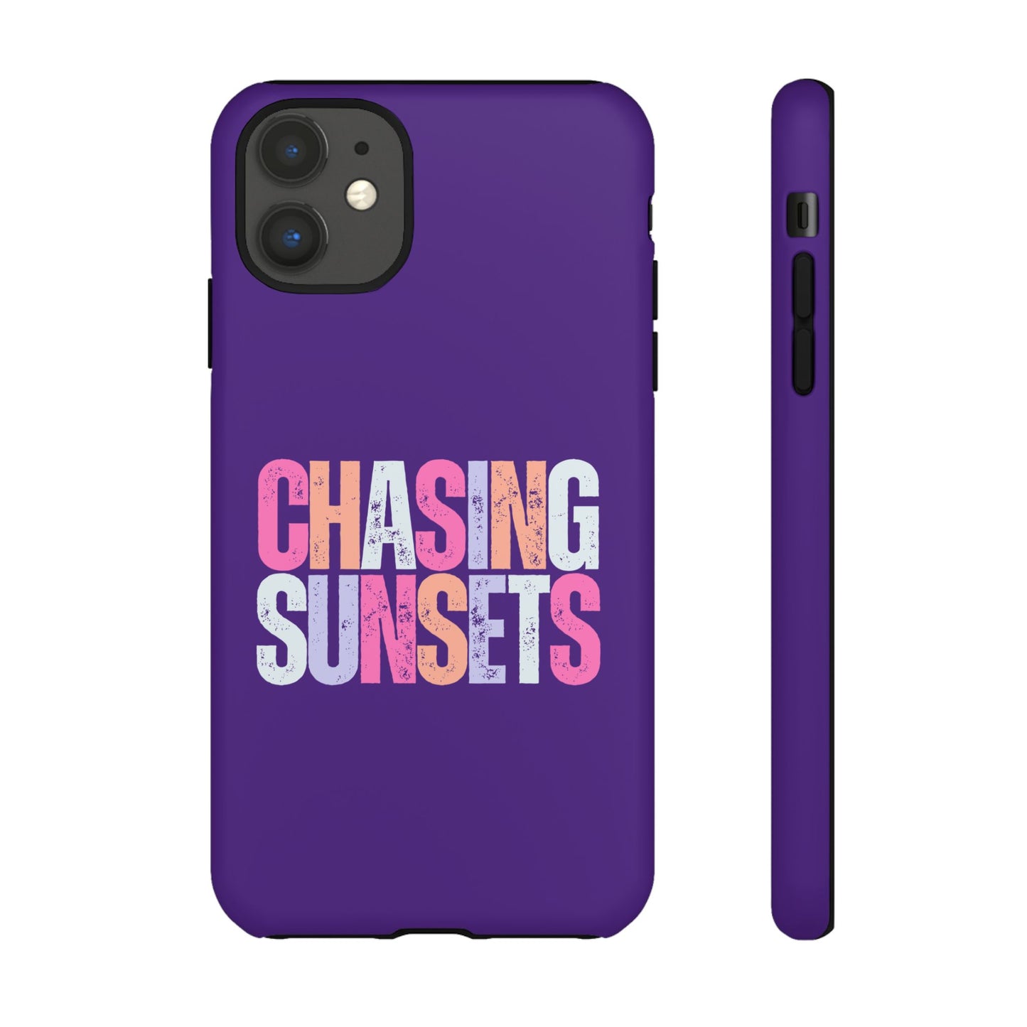 Chasing Sunsets Phone Case, Trendy Phone Cover, Sunset Lover Gift, Cool Accessories, Custom Phone Cases, Vibrant Purple Design