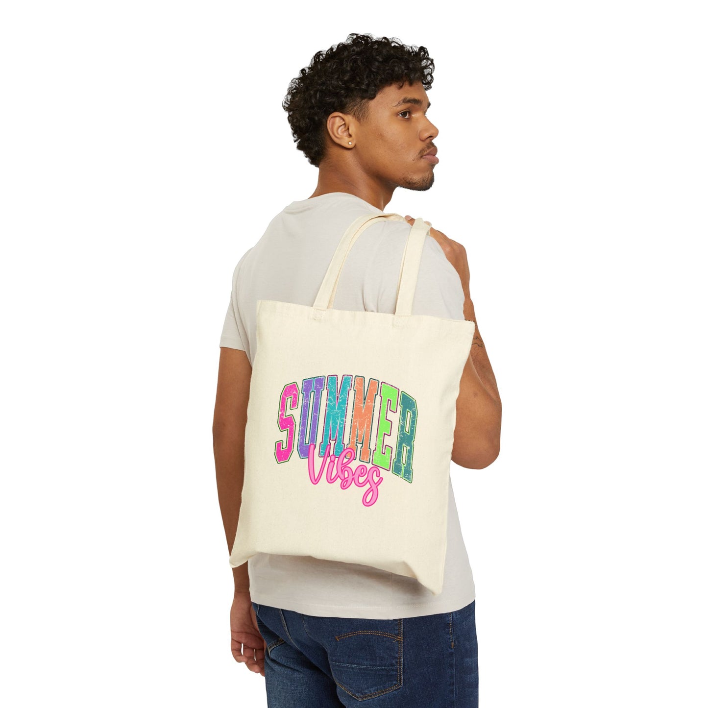 Vibrant Summer Vibes Cotton Canvas Tote Bag, Eco-Friendly Grocery Bag, Beach Tote, Festival Bag, Summer Essentials