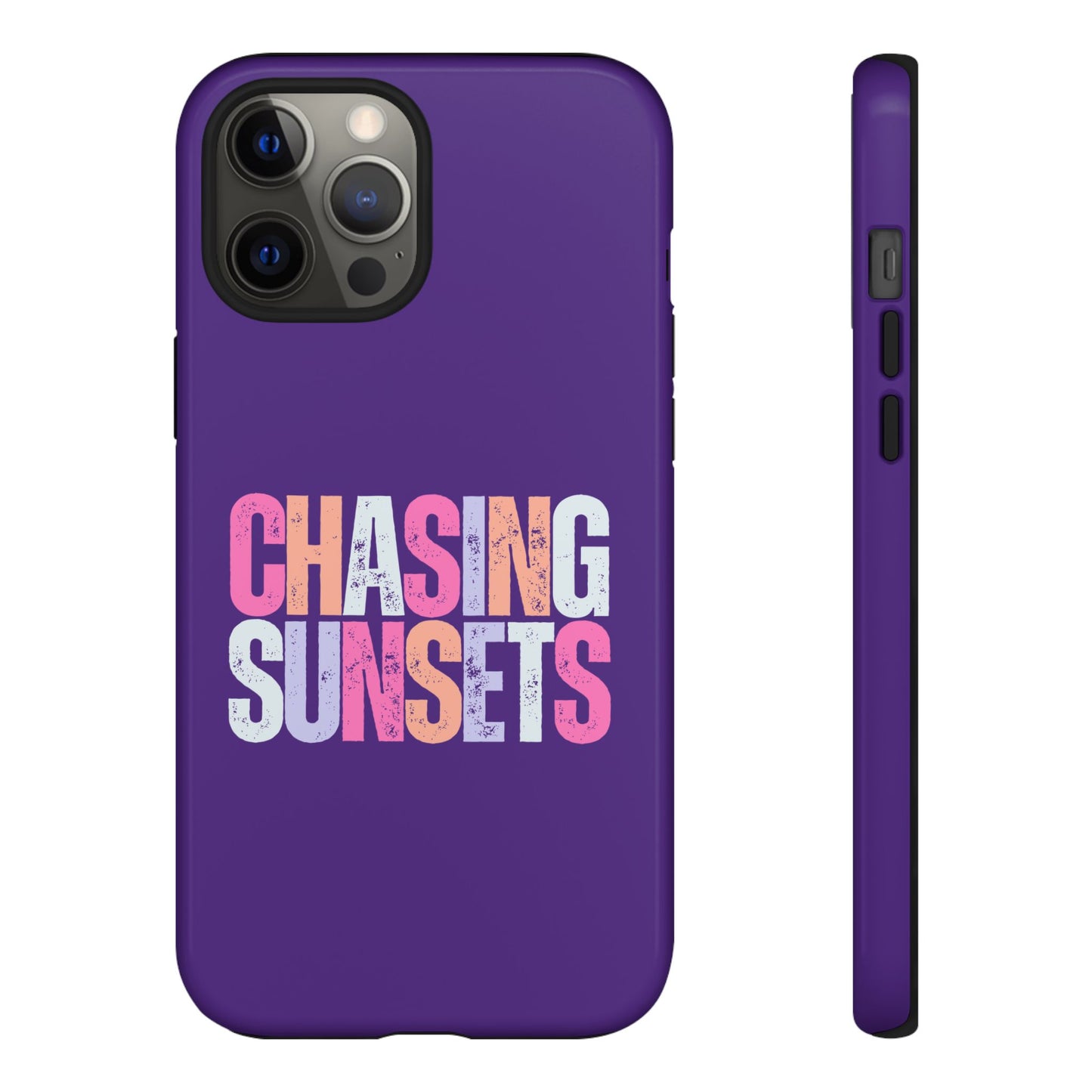 Chasing Sunsets Phone Case, Trendy Phone Cover, Sunset Lover Gift, Cool Accessories, Custom Phone Cases, Vibrant Purple Design