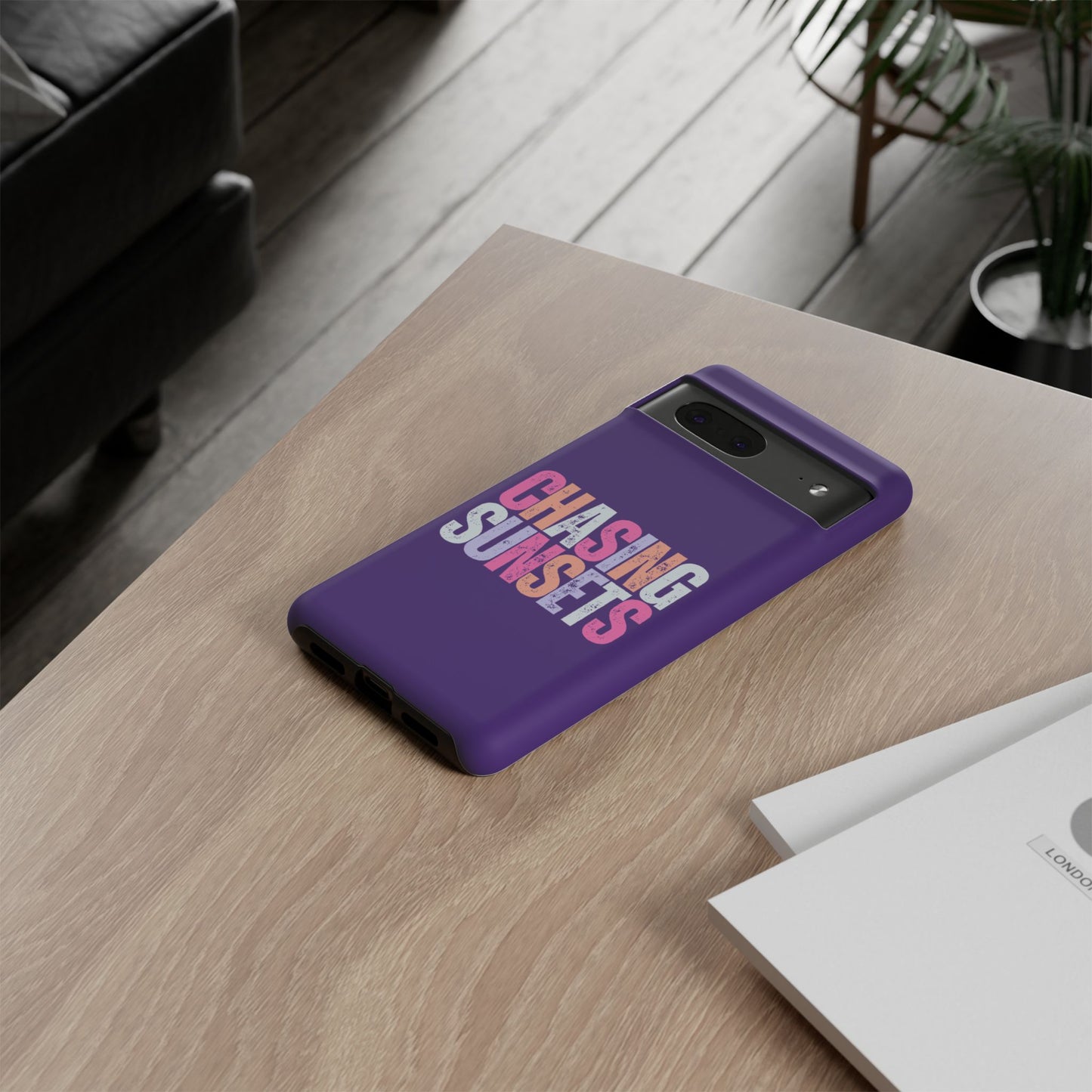 Chasing Sunsets Phone Case, Trendy Phone Cover, Sunset Lover Gift, Cool Accessories, Custom Phone Cases, Vibrant Purple Design