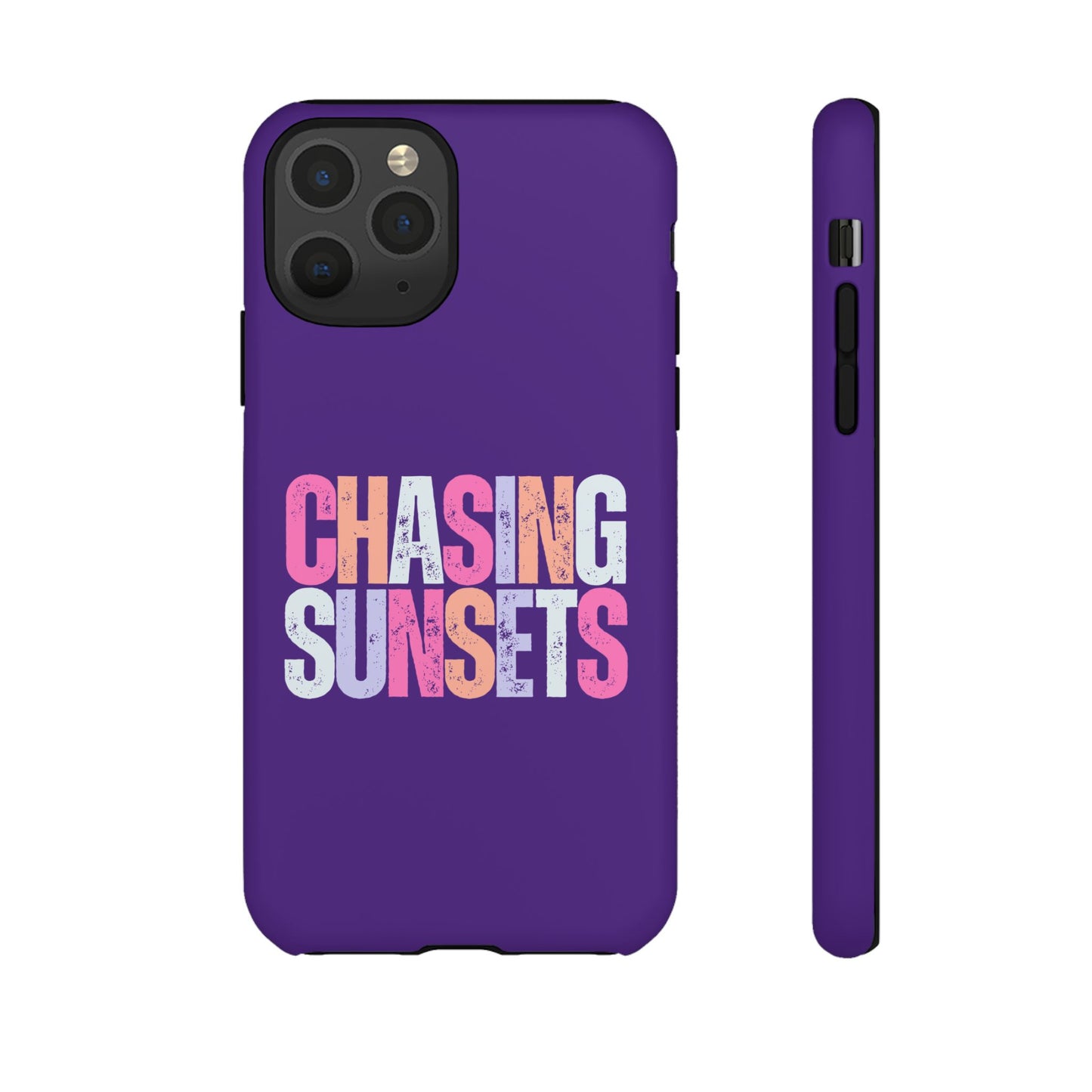Chasing Sunsets Phone Case, Trendy Phone Cover, Sunset Lover Gift, Cool Accessories, Custom Phone Cases, Vibrant Purple Design
